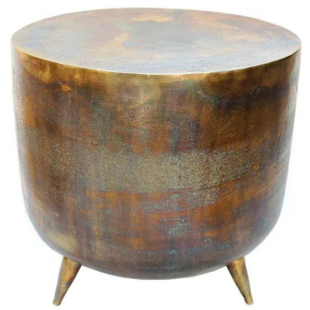 19 Inch Round Accent Table Brass Gold Industrial Style - Perfect for Living Room, Bedroom & Office Decor