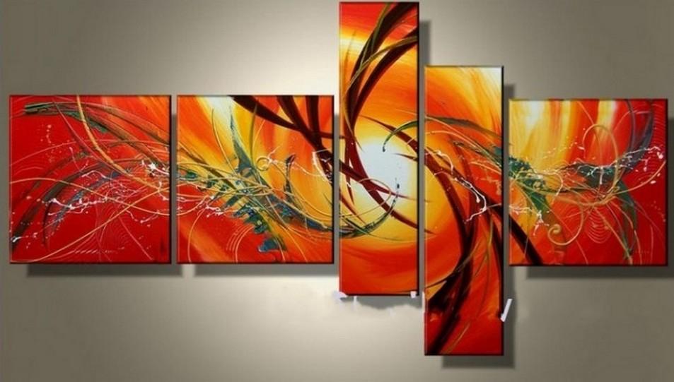 Abstract Red Line Acrylic Canvas Painting Set - 5 Piece Modern Wall Art for Living Room, Bedroom & Office Decor