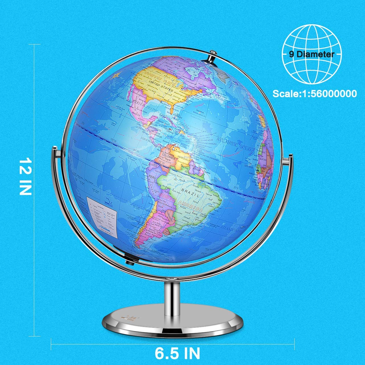 Educational Illuminated World Globe for Kids - Interactive Learning Globe with LED Night Light & Stand - Perfect for Bedroom, Study Room & Geography Lessons