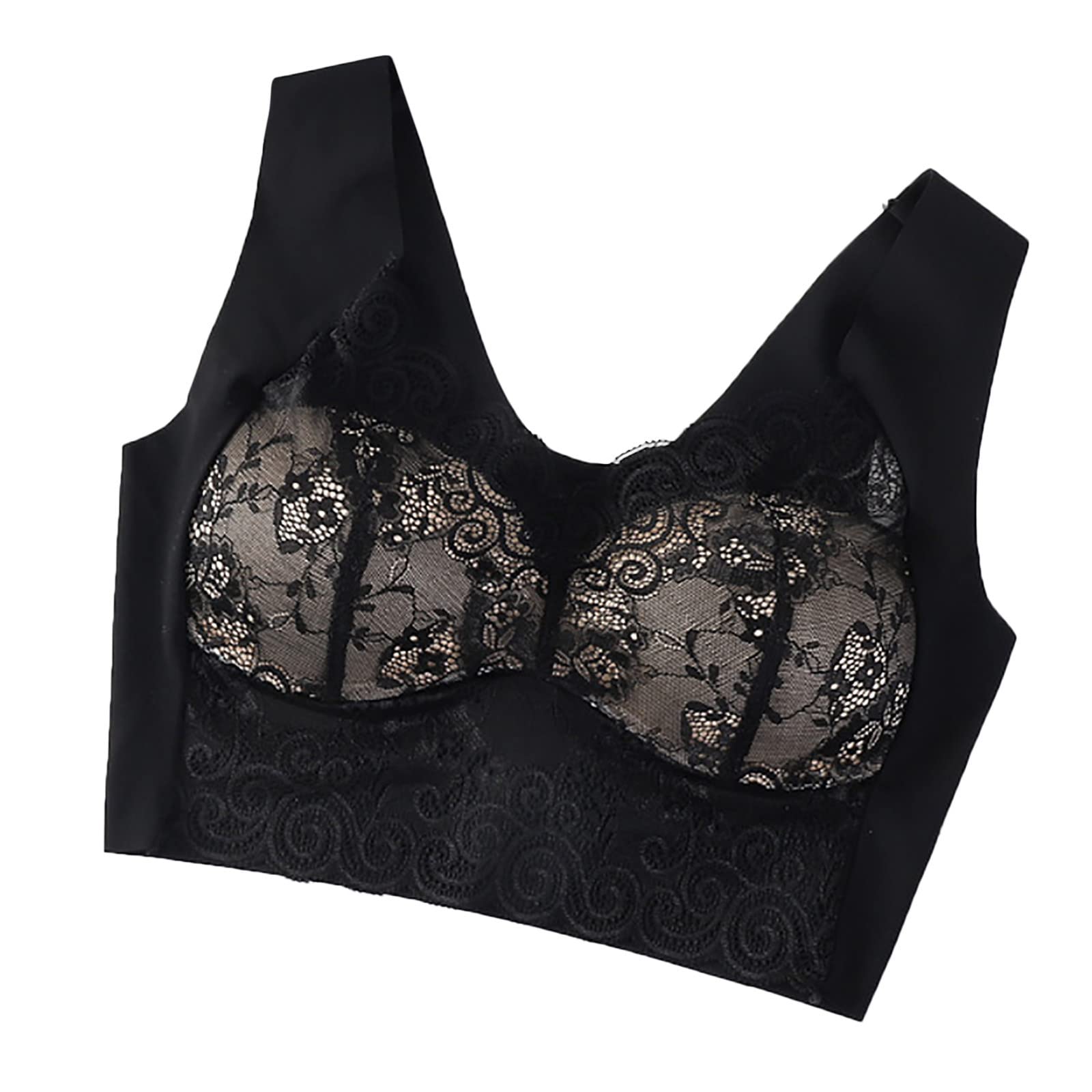 Oplxuo Plus Size Sports Bras for Women - Wireless Full Cup Bralette with Sexy Floral Lace, Seamless Yoga Bras for Fitness & Workout - Comfortable Support for Running, Gym & Active Lifestyle