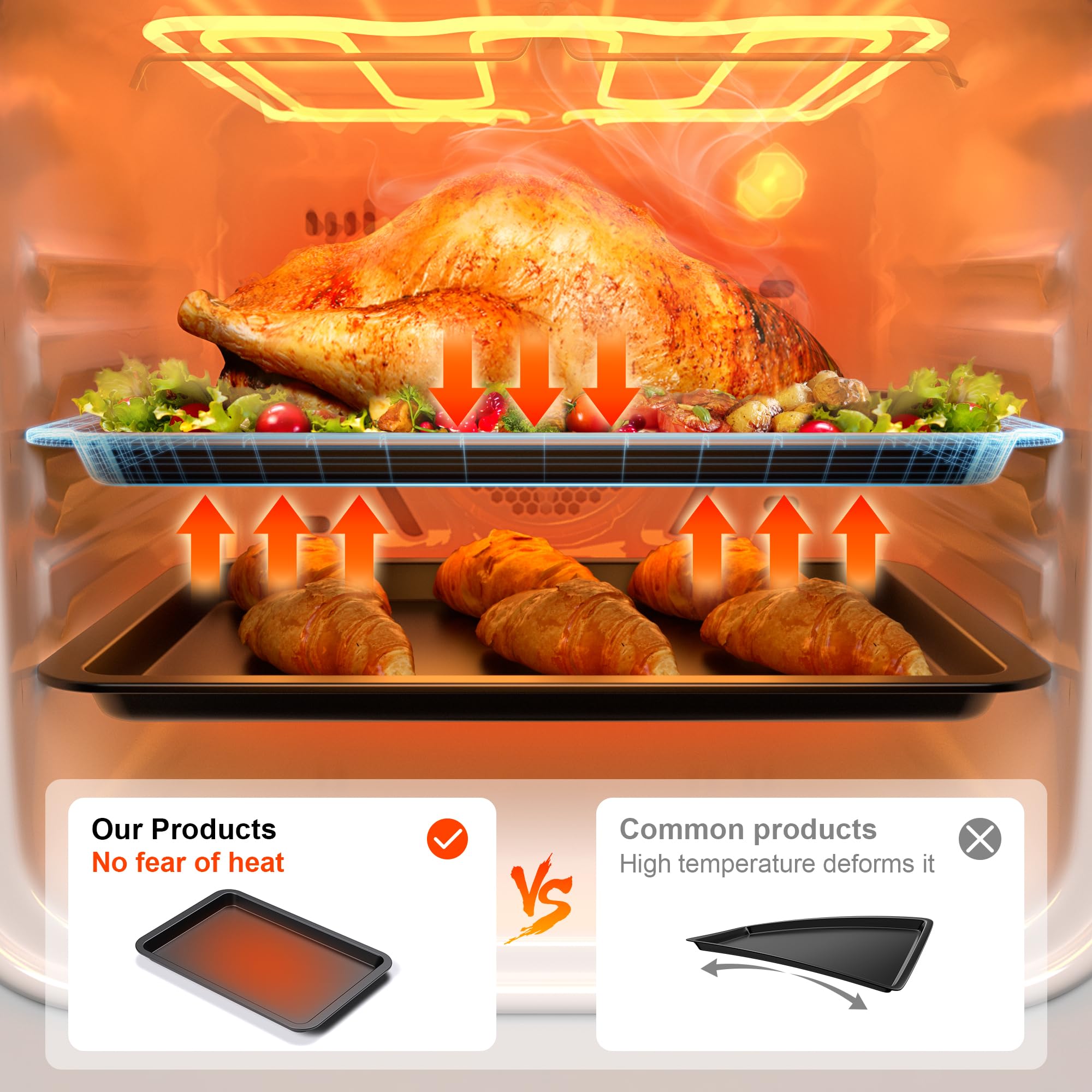 HONGBAKE XL Large Baking Sheet Set - 19x13.25 Inch Nonstick Cookie Sheet Pan, Oven Tray with Wider Grips, 3-Pack Heavy Duty Bakeware, Dishwasher Safe - Dark Grey | Perfect for Cookies, Roasting Vegetables, Baking Pizzas & Sheet Pan Meals