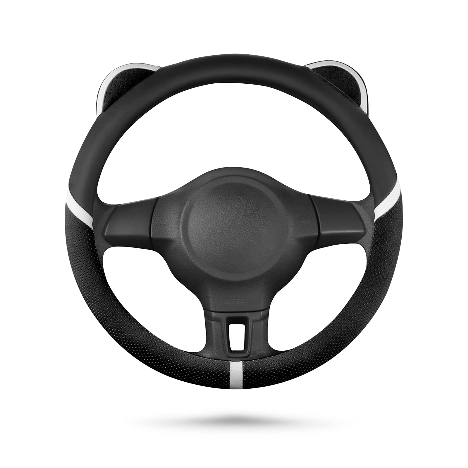 Ergocar Round Steering Wheel Cover - Microfiber PU Leather with Cat Ears Design, Anti-Slip & Breathable (15