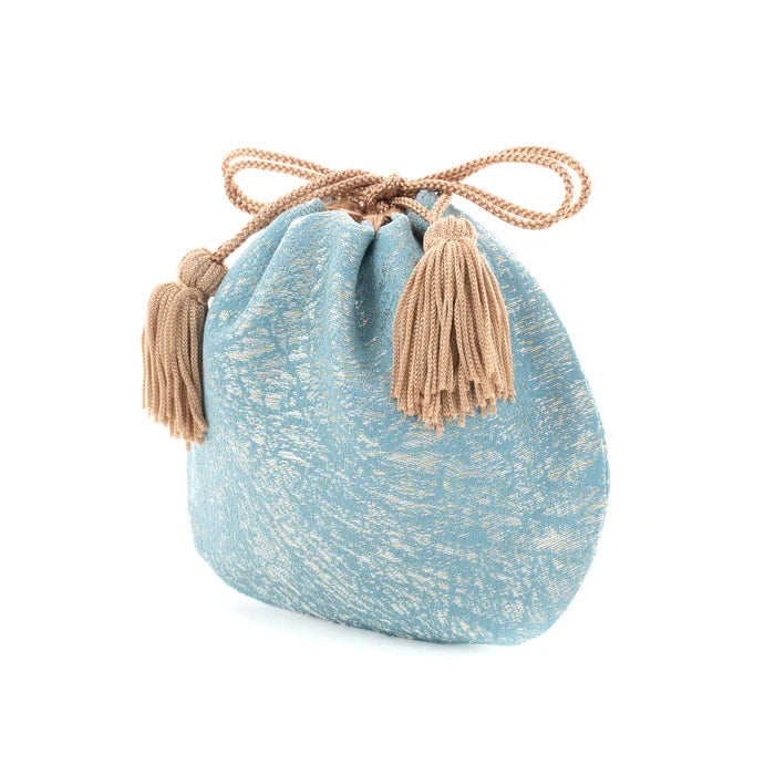 Nishijin Ori Small Drawstring Bag - Crumpled Blue Pattern - Handmade Kyoto Japan - Traditional Japanese Craft Purse - Perfect for Jewelry, Coins & Gift Giving