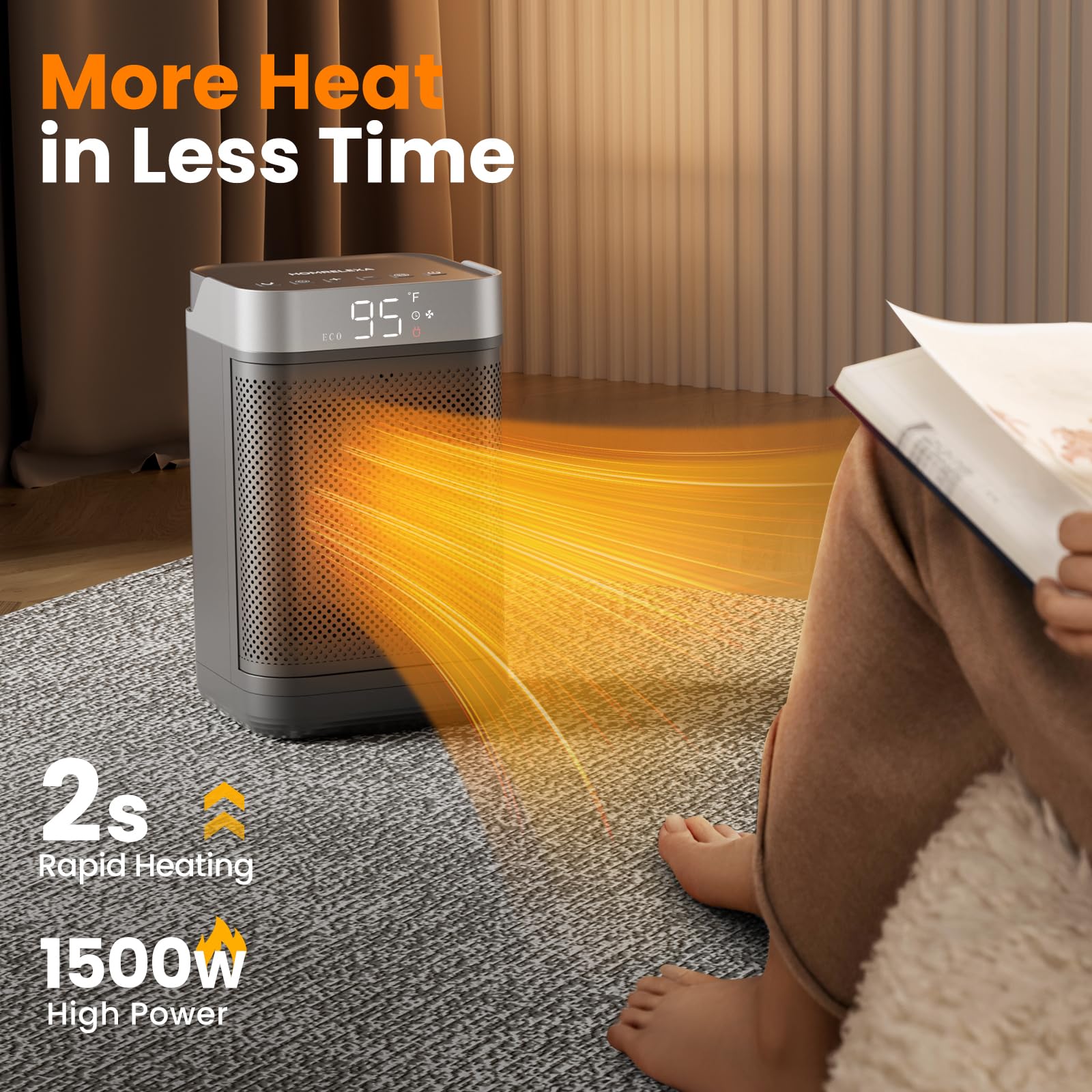Portable Electric Space Heater with Fast Heating PTC Ceramic Technology - Adjustable Thermostat & Remote Control for Office, Bedroom, Home Use - Compact Desk Heater for Indoor Spaces (Black) | Perfect for Winter Warmth & Energy-Efficient Heating