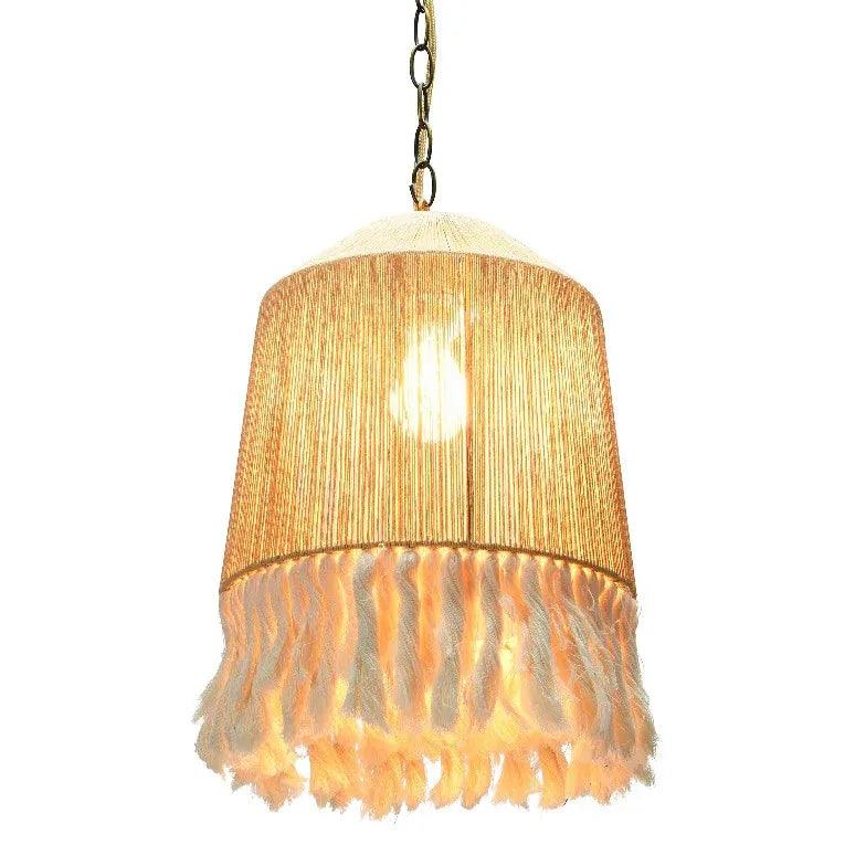 Vintage Fabric Barrel Pendant Light - Handwoven Rattan Shade for Living Room, Bedroom, Dining Room - Boho Farmhouse Ceiling Lighting Fixture