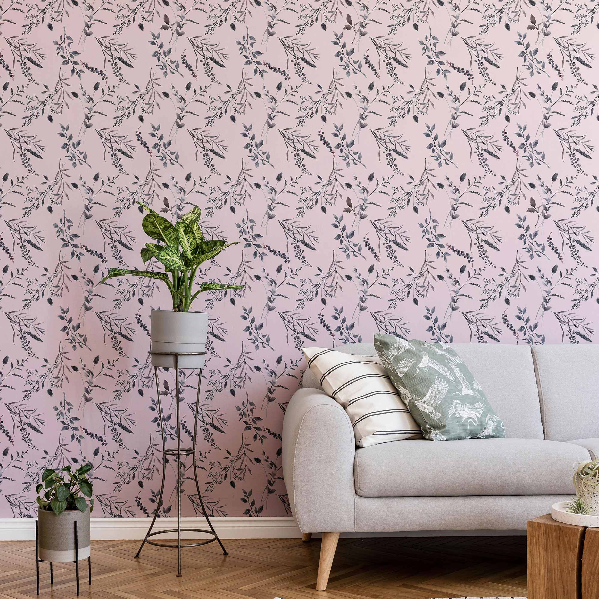 Pink Leaves Peel and Stick Removable Wallpaper 9814 - Self-Adhesive Decorative Wall Covering for Bedroom, Nursery, Living Room & Office Decor
