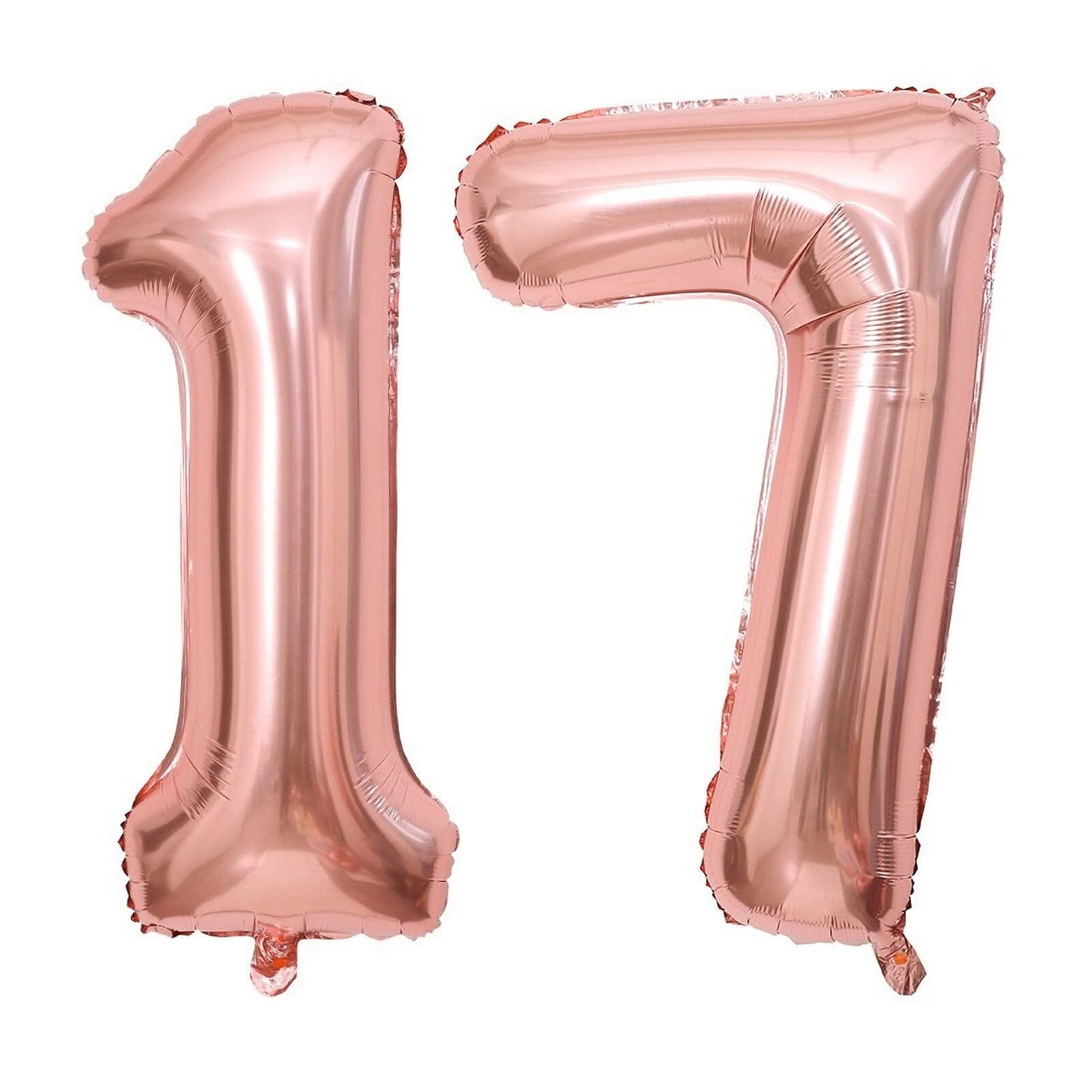 40 Inch Rose Gold 17 Number Balloons - Giant 17th Birthday Party Decorations, Anniversary Celebration Supplies (Set of 1) - Perfect for Sweet 16, Quinceañera, Graduation & Gender Reveal Parties