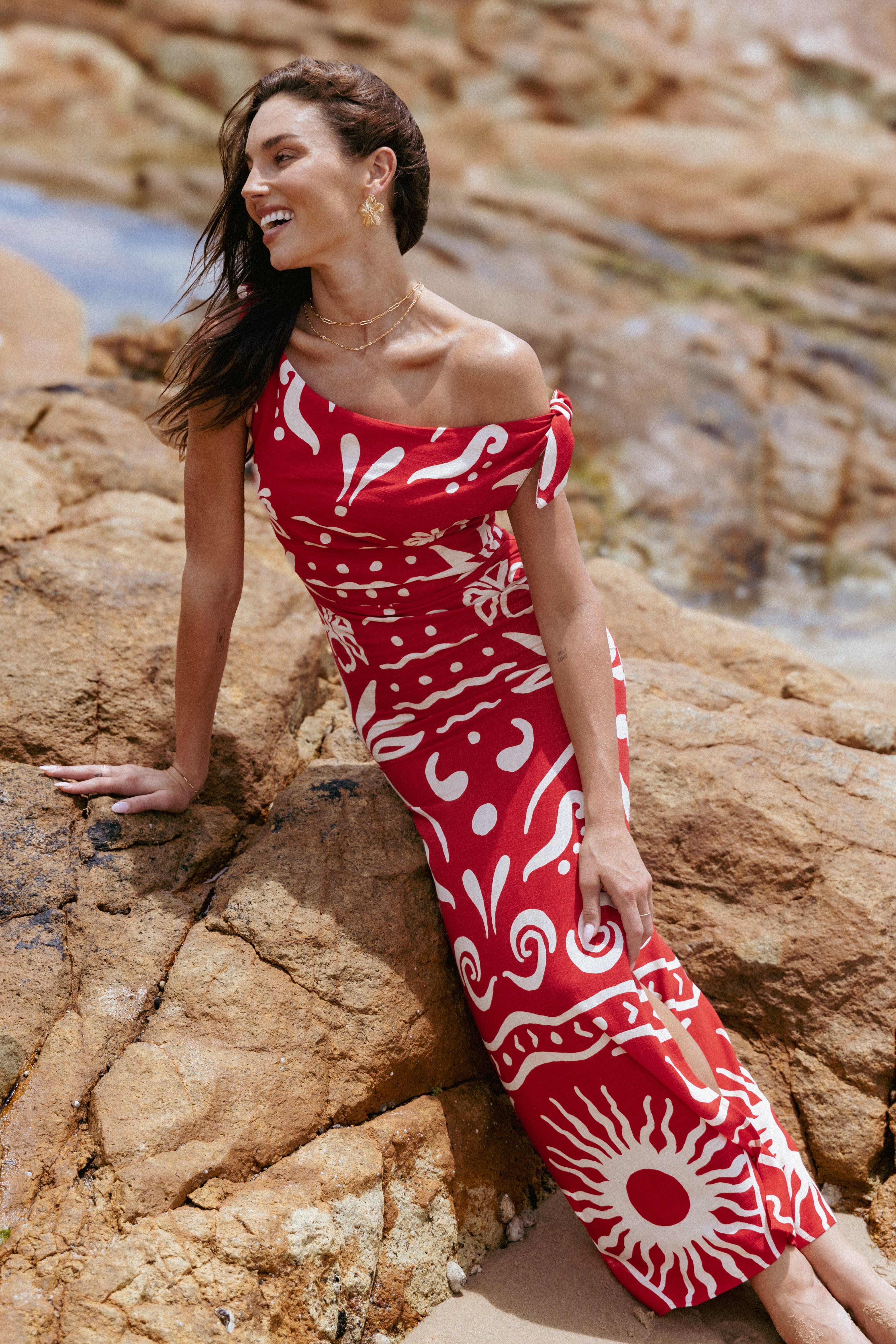 Brigid Midi Dress - Floral Sunburst Print Summer Dress for Women | Casual & Party Wear | Perfect for Beach, Vacation & Date Nights