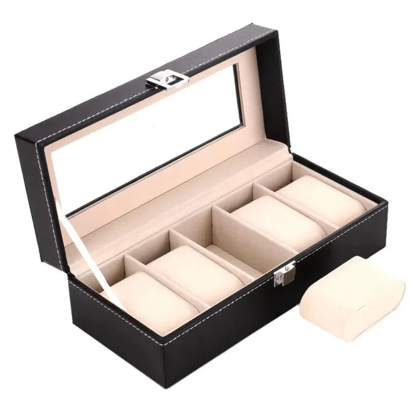 2/3/4/5/6/10/12/18/20 Grids PU Leather Watch Box Organizer - Black Watch Display Case & Storage Box for Men & Women - Perfect Gift for Watch Collectors & Jewelry Organization (Home, Office, Travel)