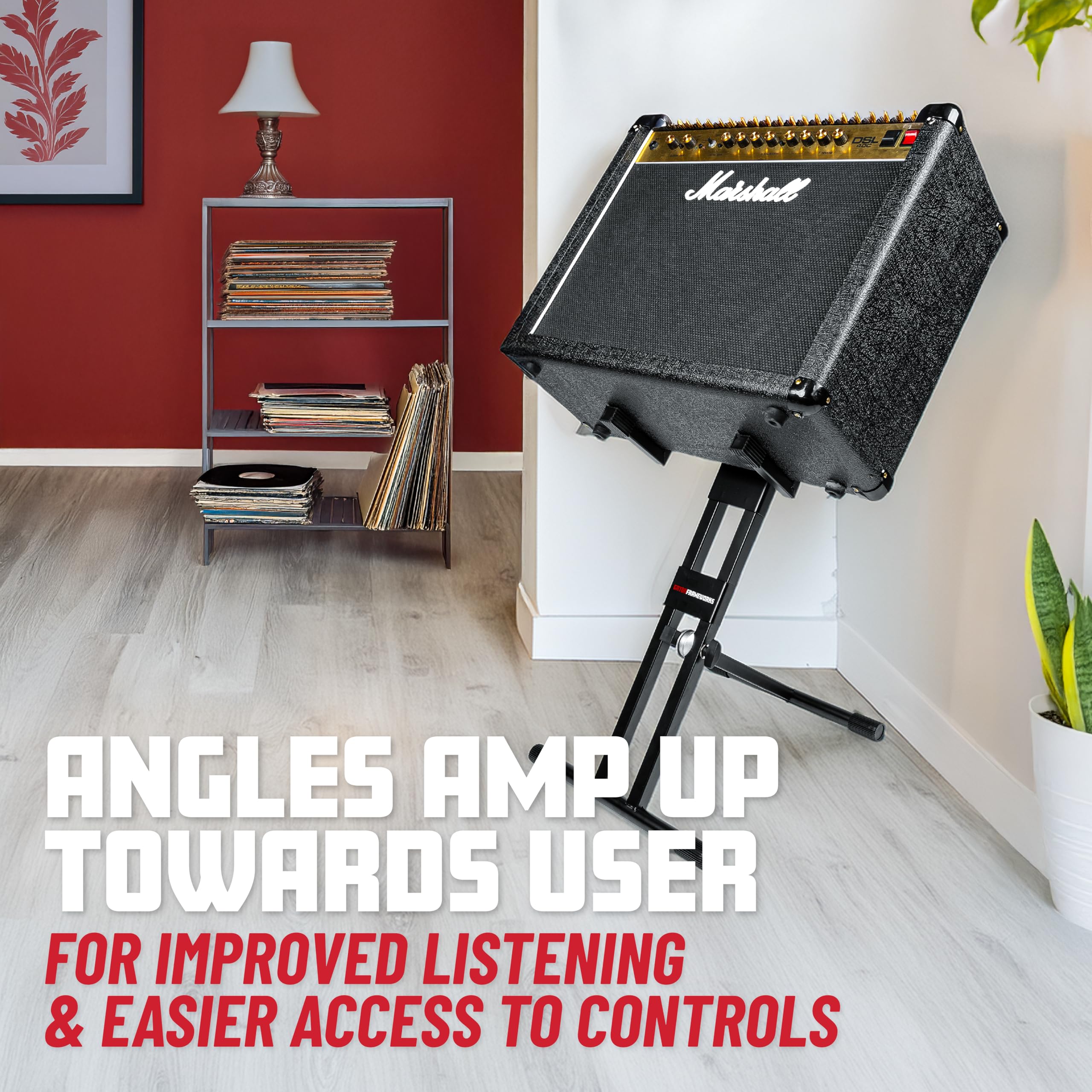 Gator Frameworks GFWGTRAMP200 High Profile Guitar Amp Stand - Heavy Duty & Adjustable for Digital Modelers, Head Units | Ideal for Live Performances, Studio Recording & Home Practice