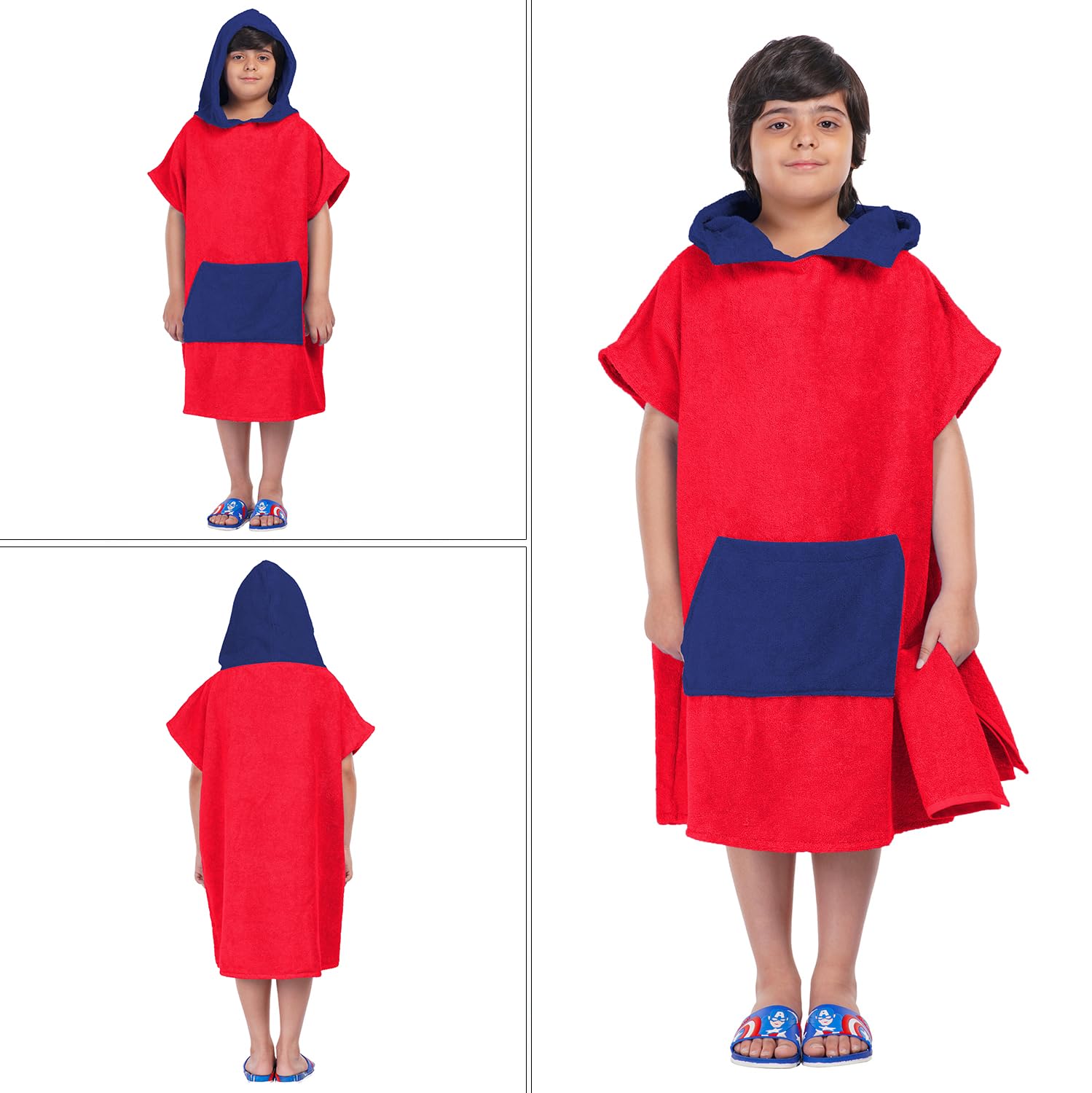 ALLEN & MATE Kids Swim Changing Robe - Quick Dry 100% Terry Cotton Beach Poncho Towel with Hood & Pocket for Boys & Girls - Perfect for Pool, Beach & Swimming Lessons