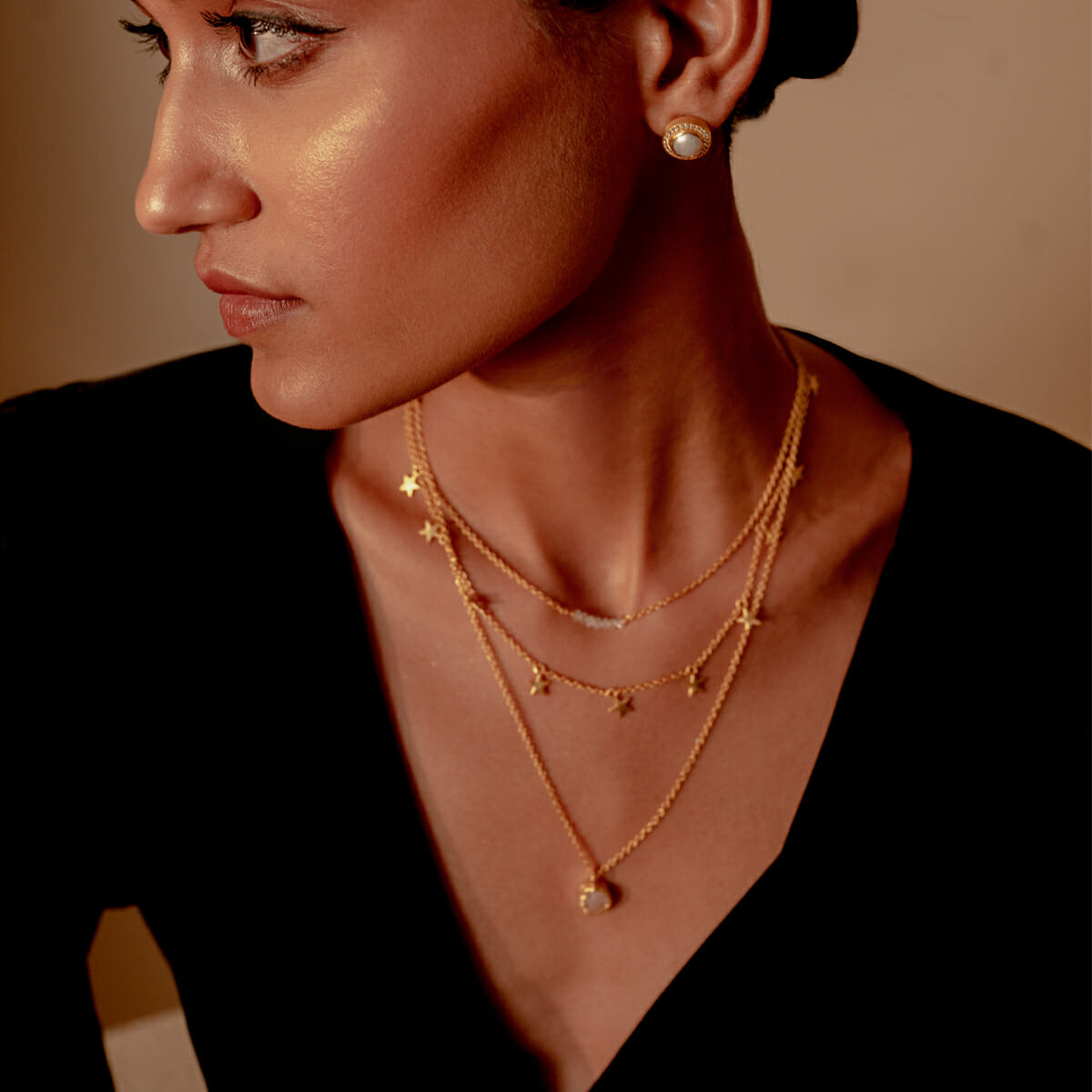 Written in the Stars Three-Layered Moon Beads Necklace - Elegant Celestial Jewelry for Women | Perfect for Date Nights, Weddings & Boho Fashion