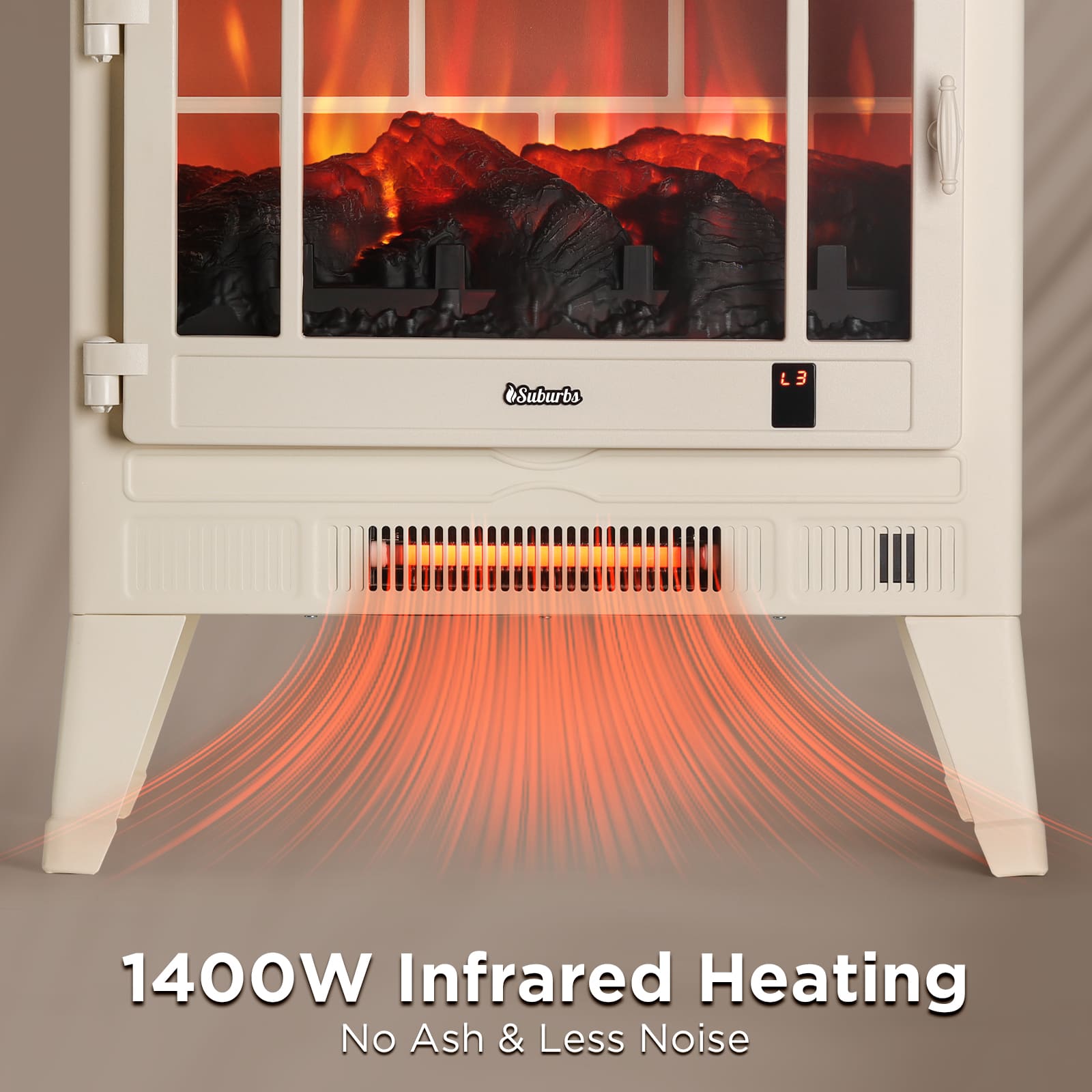 Open Box Suburbs TS25 Smart WiFi Electric Fireplace Stove Heater - Perfect for Living Room, Bedroom & Office Heating