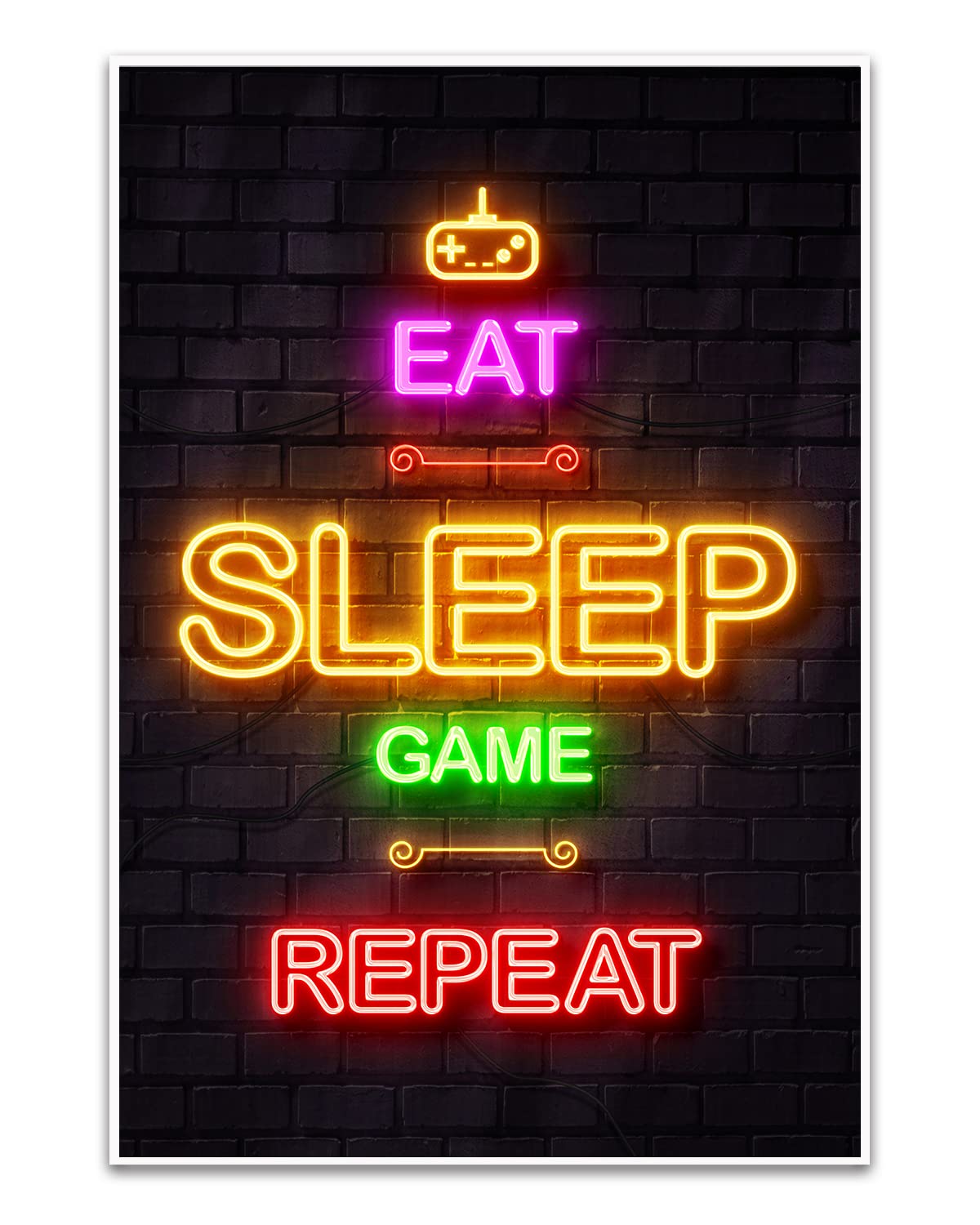 LIFVEAN 16x24in Unframed Gaming Posters for Boys Room - Cool Video Game Wall Art Decor for Bedroom & Gaming Room - Black Light Gamer Posters - Canvas Wall Decor - Perfect for Teen Boys Room, Game Themed Parties & Esports Fan Gifts - Eat Sleep Game Repeat