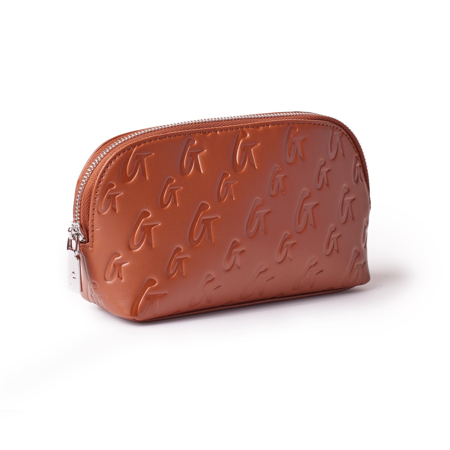 Luxury Monogram Cosmetic Pouch - Brown Leather Makeup Bag for Women | Travel Organizer, Toiletry Case & Gift Idea
