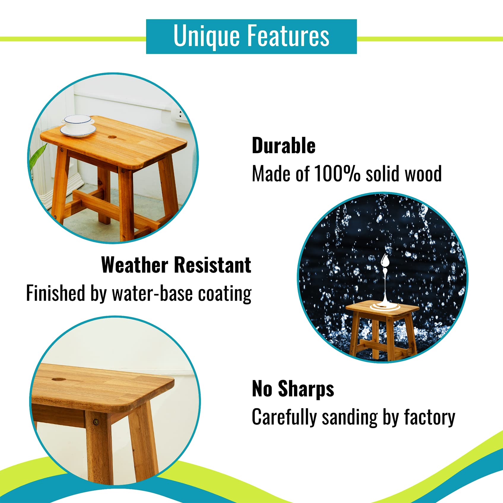 Premium Solid Wood Step Stool - 380lb Weight Capacity Multi-Purpose Stool for Bathroom, Kitchen & Kids | Perfect as Plant Stand, Step Ladder & Decorative Stool for Home Use