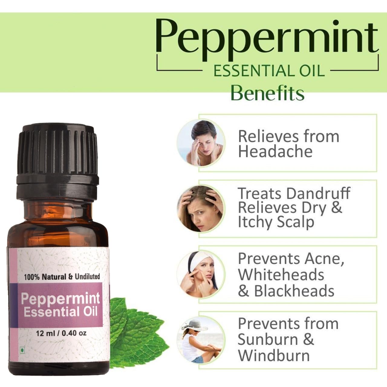 Nuvotone 100% Pure Peppermint Essential Oil for Skin, Hair & Scalp Care | Cooling & Refreshing Natural Organic Oil for Face & Body | Promotes Healthy Skin & Hair Growth | Perfect for Aromatherapy, Massage & DIY Beauty Products