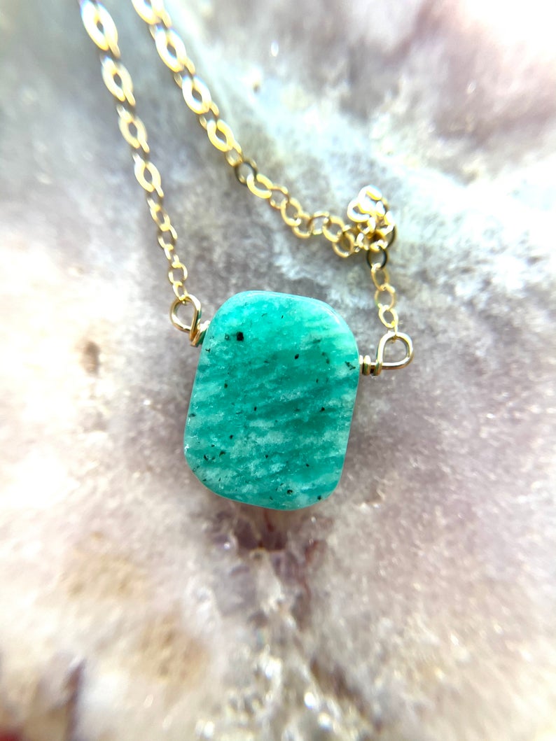 Amazonite Pendant Necklace - Natural Healing Crystal Jewelry for Heart Chakra Balance | Elegant Stone Necklace for Women, Meditation, Yoga & Spiritual Gifts