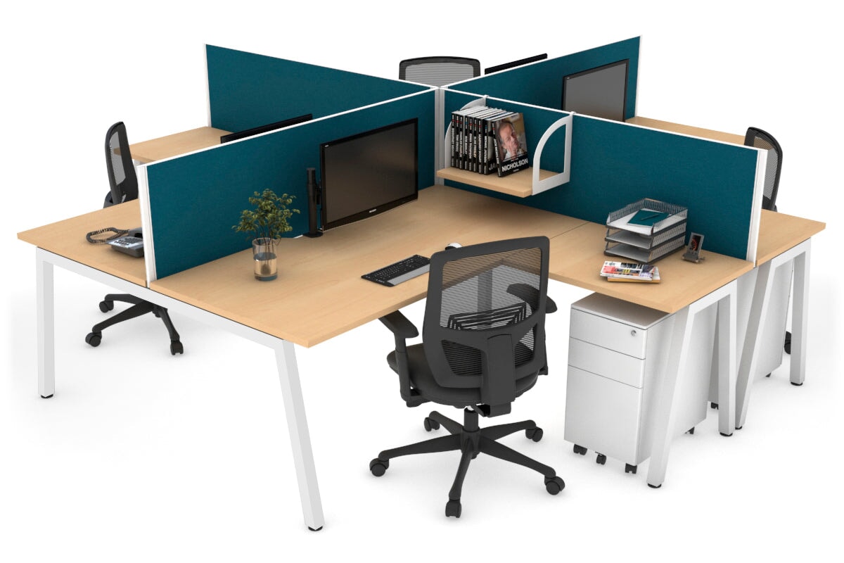 Quadro A Legs 4-Person Corner Workstation Desk - 1600L x 1800W with Cable Management - Modern Office & Home Workspace Solution for Professionals