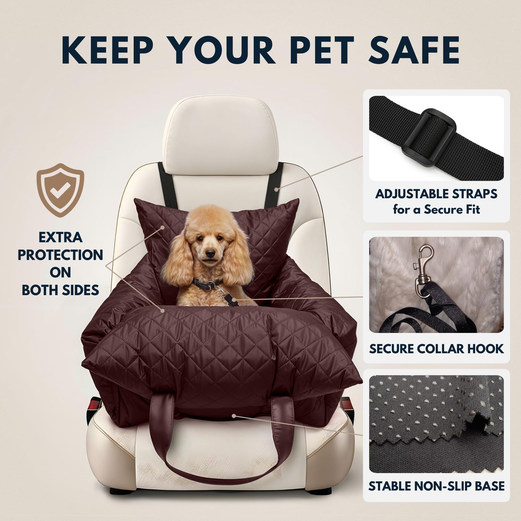 Black Swift Deluxe Dog Car Seat - 2-in-1 Booster & Bed for Small Dogs | Travel & Home Use