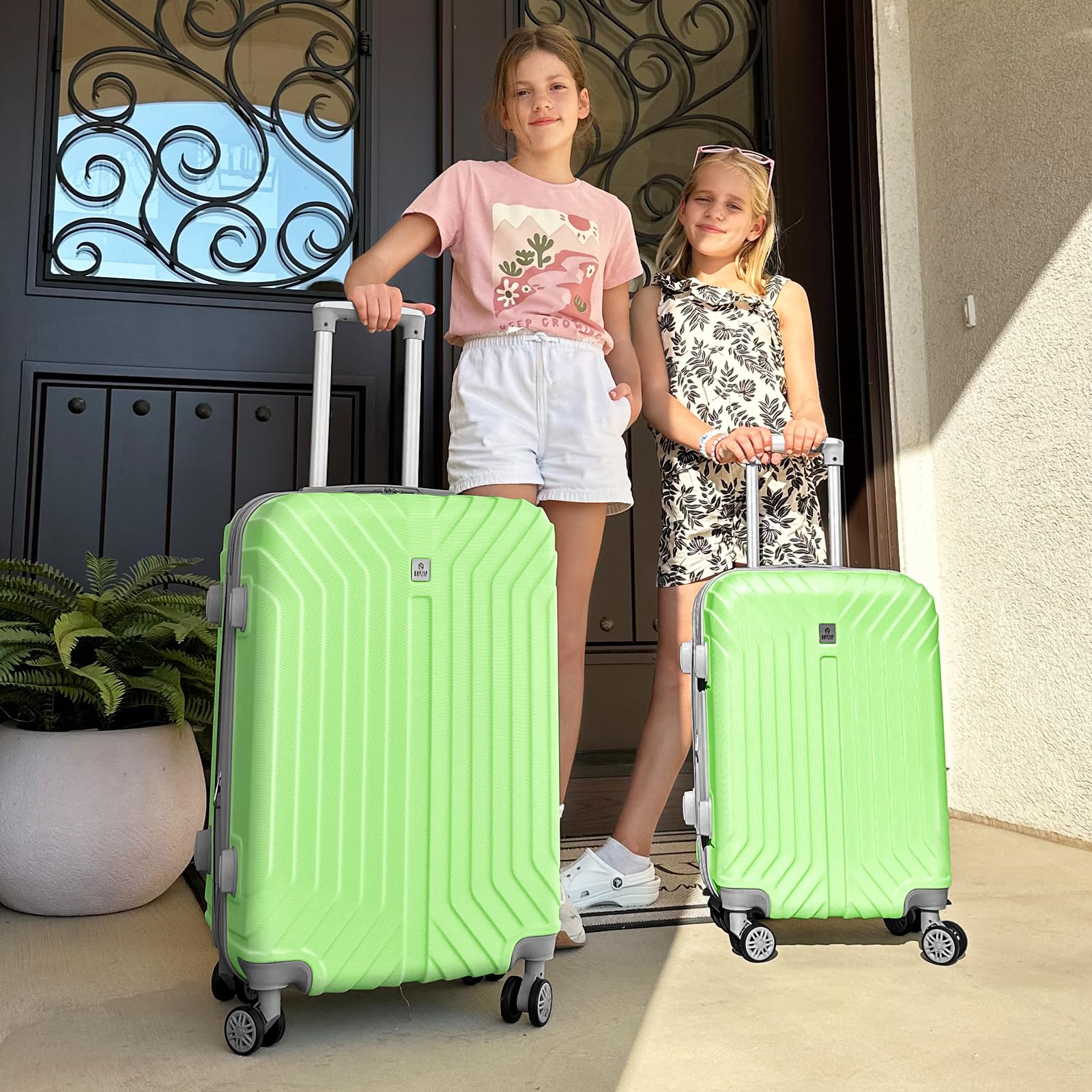 AnyZip 3-Piece Expandable Hard Shell Luggage Set with TSA Lock - 20/24/28 Inch Lightweight Rolling Suitcases (Light Green) for Air Travel, Business Trips & Family Vacations