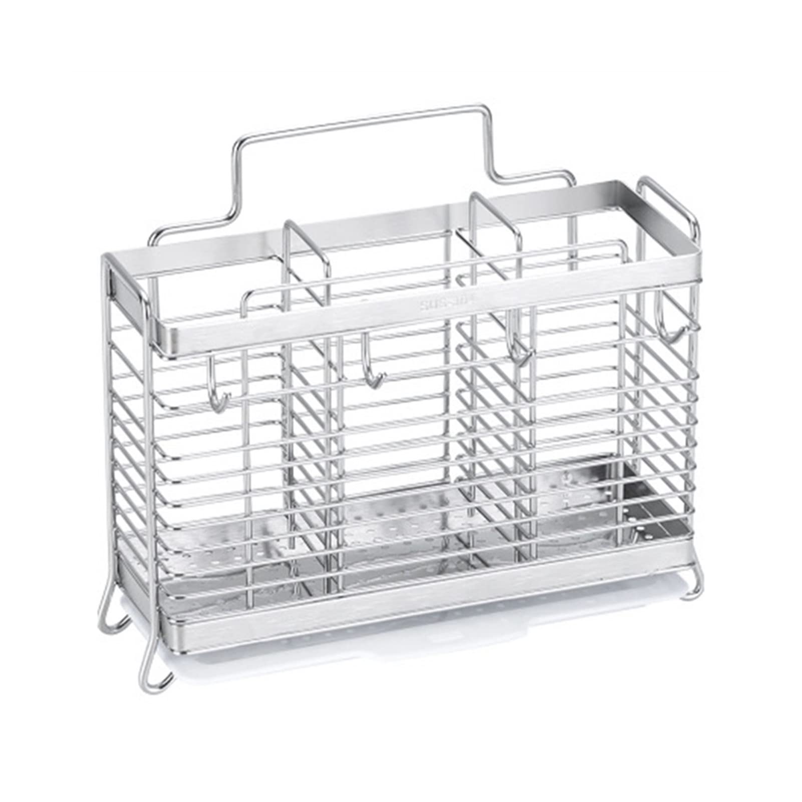 Stainless Steel Kitchen Utensil Holder - Hanging Cutlery Organizer Rack with Drainer for Chopsticks, Spoons, Forks - Perfect for Kitchen Storage and Countertop Organization