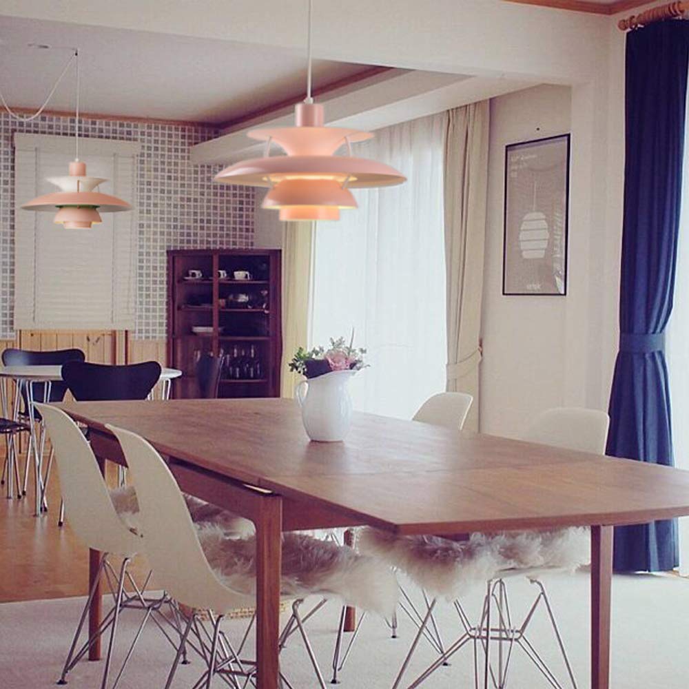 Modern Minimalist Dimmable UFO Ceiling Light - Pink Plug-in Pendant Chandelier for Dining Room, Living Room, Kitchen & Restaurant | Energy Efficient LED Lighting for Home & Commercial Spaces