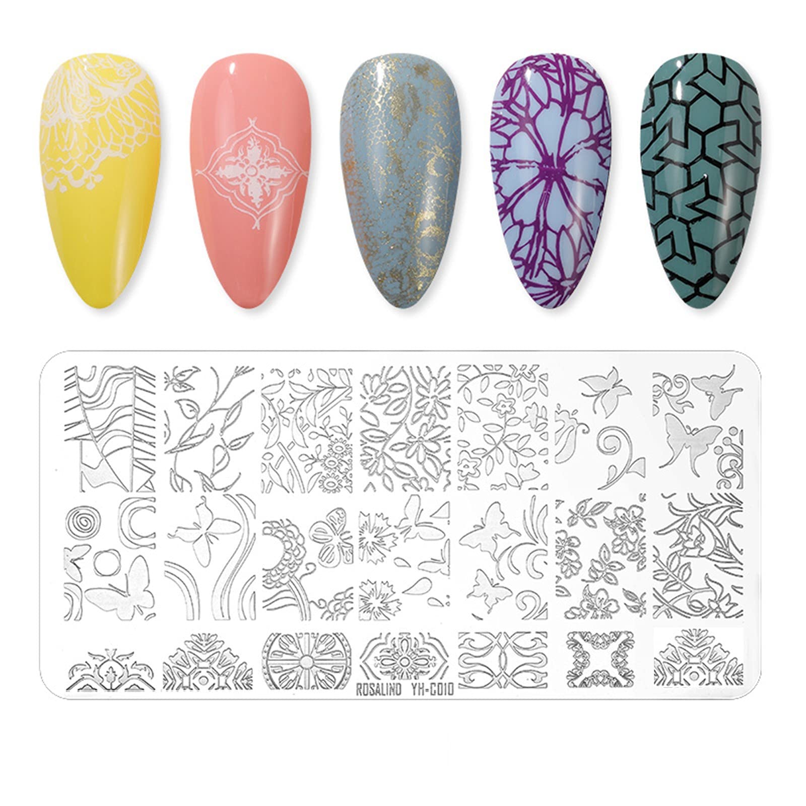 Nail Stamp Plates Set - Floral, Animal & Leaf Designs for Stamping Manicure | DIY Nail Art Templates Kit with Stamper Tool | Perfect for Home Salon, Party Nails & Professional Use (Size J, One Size)