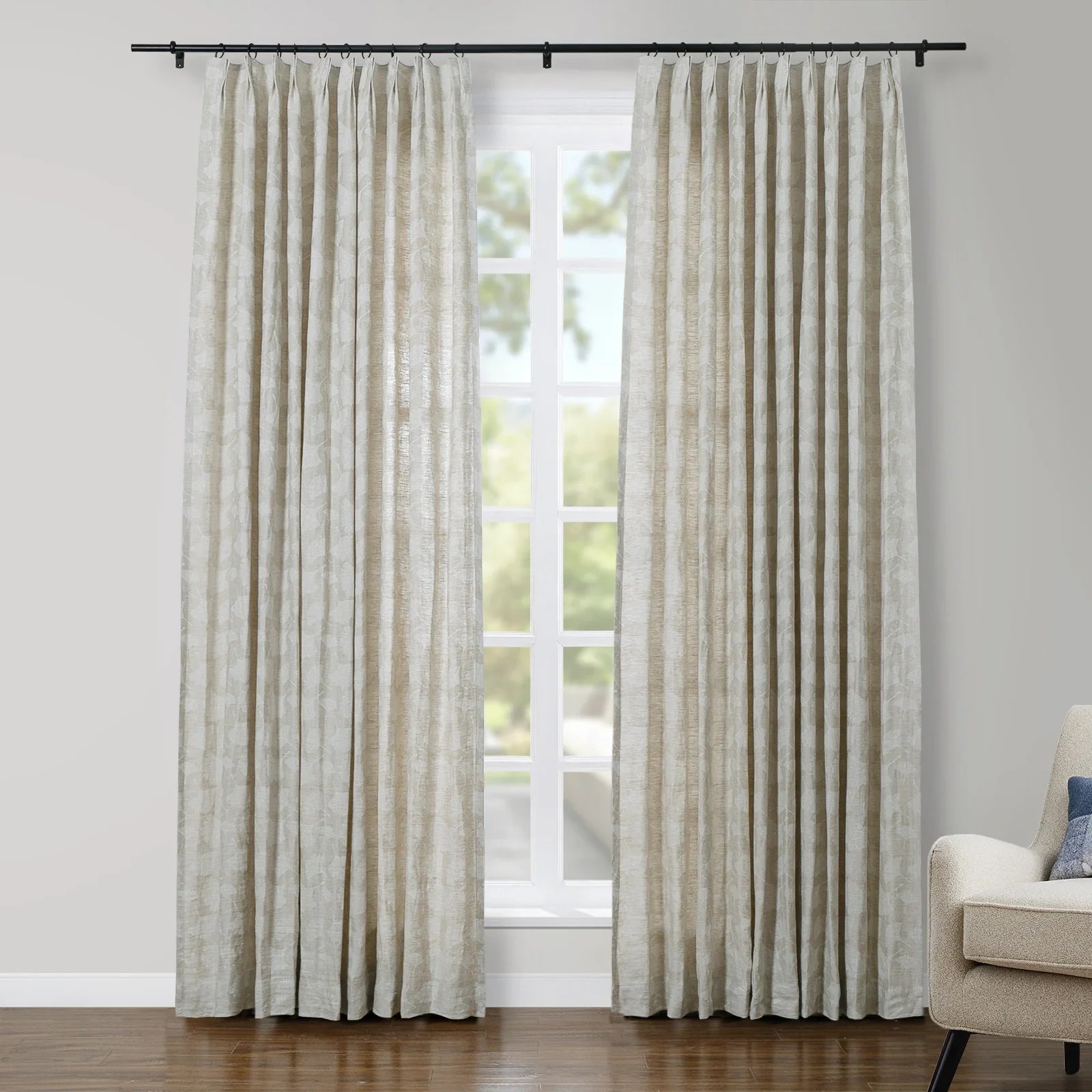 Lance 100% Linen Jacquard Curtains with Grommet Top - Blackout Window Drapes for Living Room & Bedroom - Premium Textured Home Decor