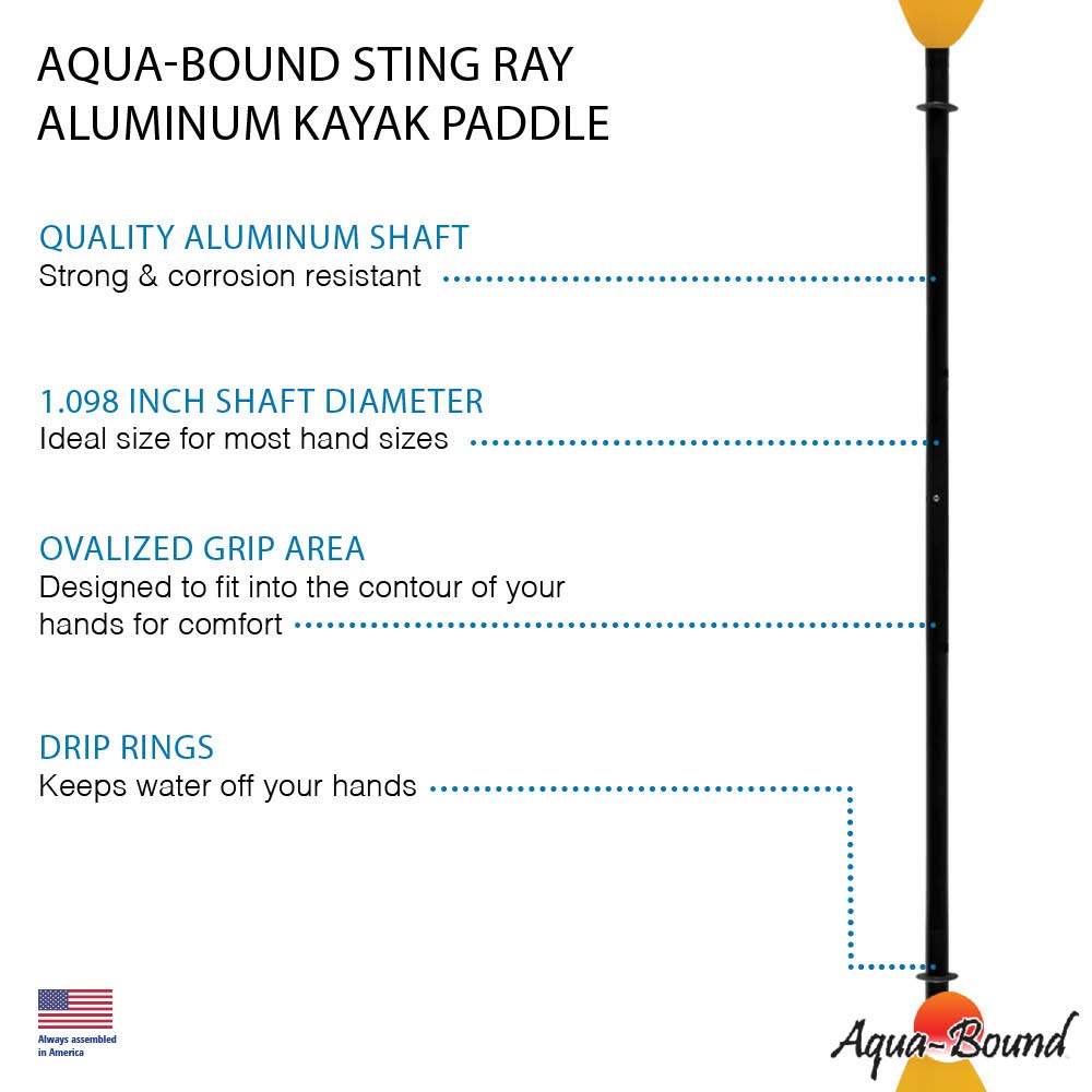 AQUA BOUND Sting Ray 2-Piece Kayak Paddle - Lightweight Aluminum Shaft with Fiberglass Blade (240cm, Yellow) - Perfect for Kayaking, Canoeing & Water Sports Adventures