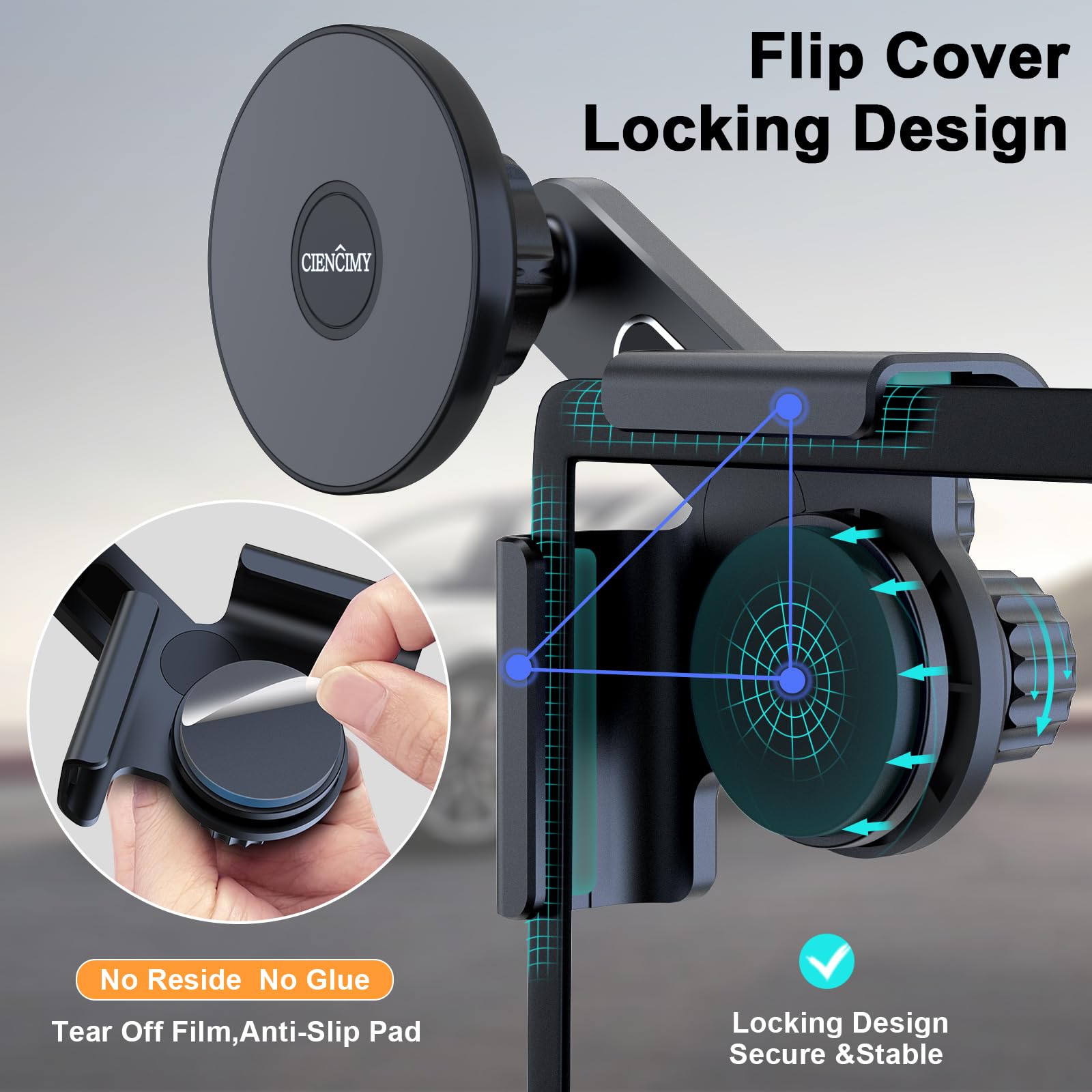 Premium Tesla Phone Mount with Strong Magnetic Grip & Secure Flip Cover Lock - Compatible with Tesla Model 3/Y & iPhone 15/14/13/12 Series (Mini/Pro/Max/Plus) | Perfect 2023 Tesla Accessories for Safe Driving & Hands-Free Navigation