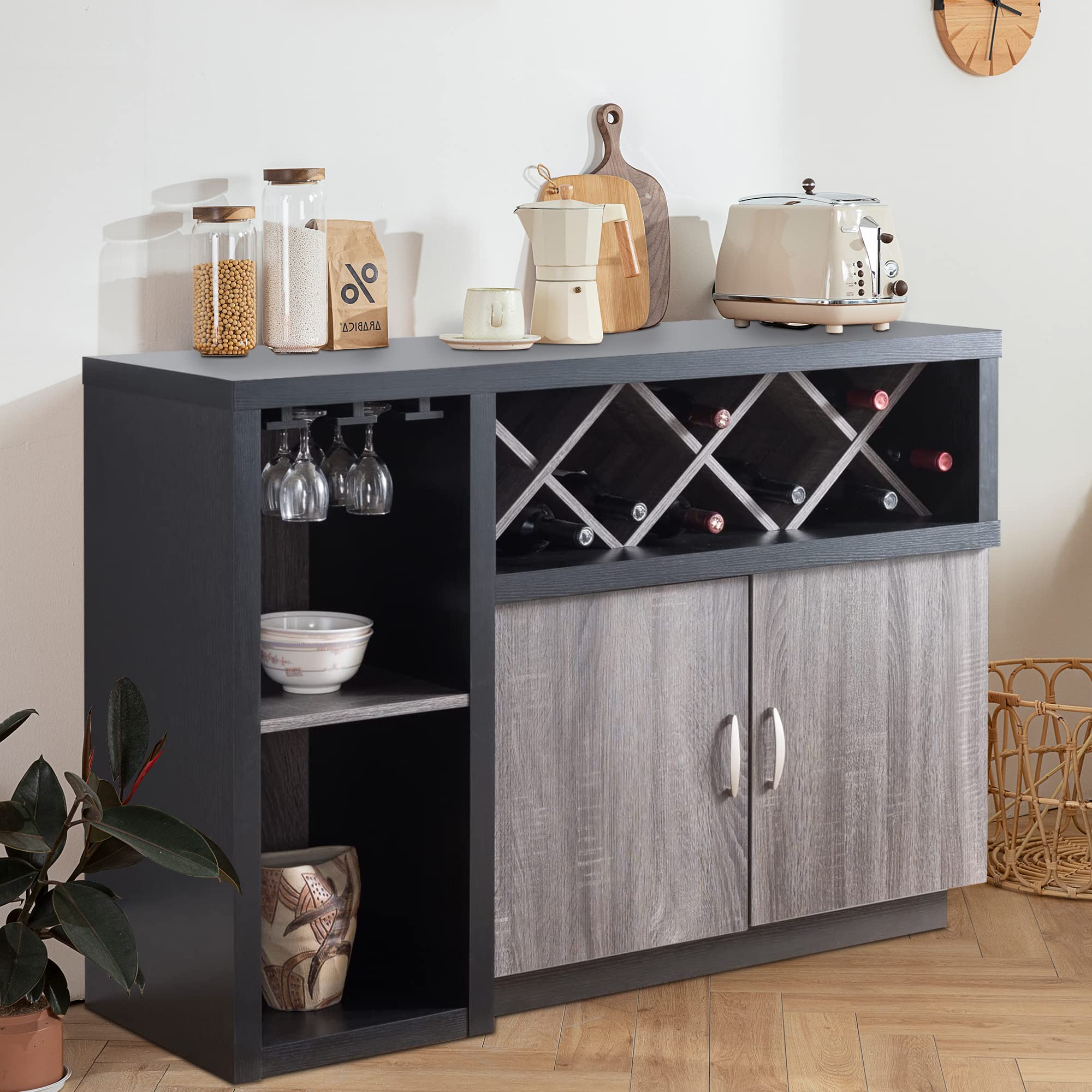 PayLessHere Grey Wine Bar Cabinet - Multifunctional Liquor Storage & Wine Rack for Kitchen, Dining Room, Home Bar - Perfect for Entertaining & Organizing Your Wine Collection