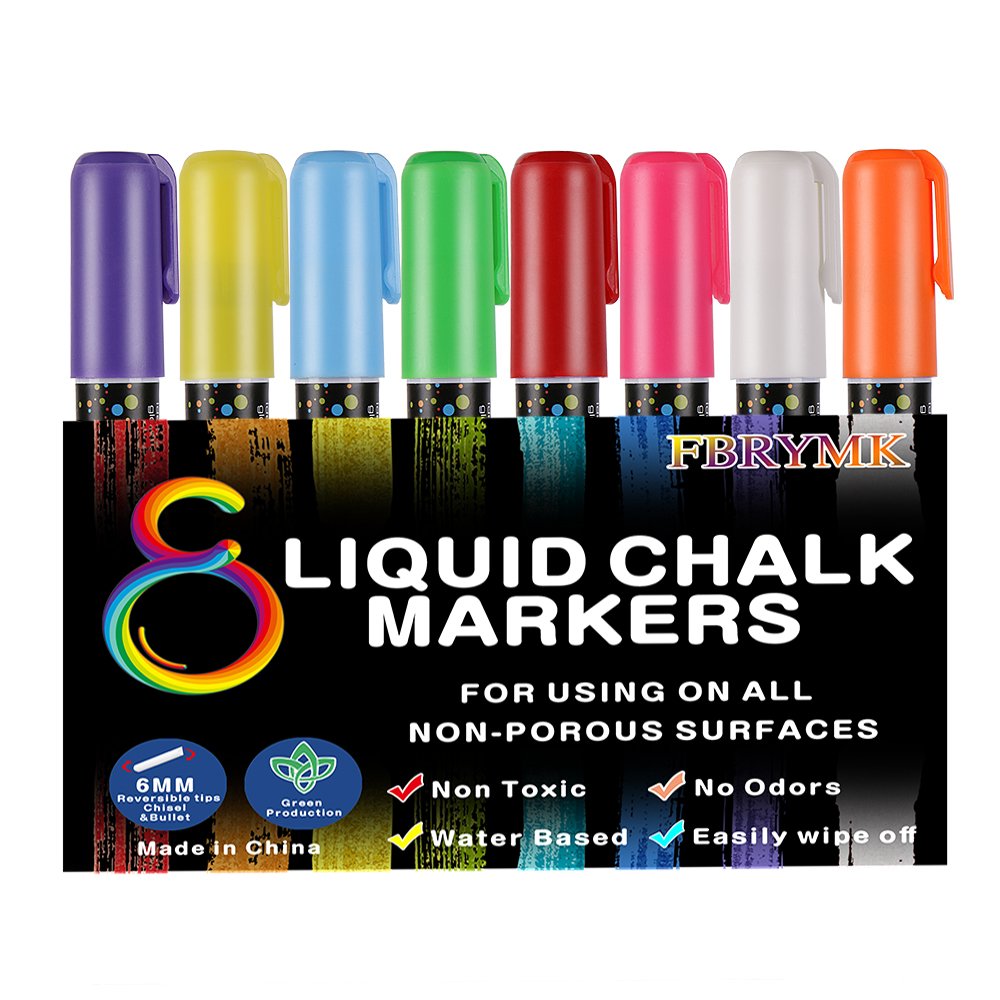 Erasable Liquid Chalk Markers - 8 Vibrant Colors, 6mm Reversible Tip for Chalkboard, Mirror, Car Window & Bistro Board | Non-Porous Surface Markers for Restaurants, Classrooms & DIY Crafts