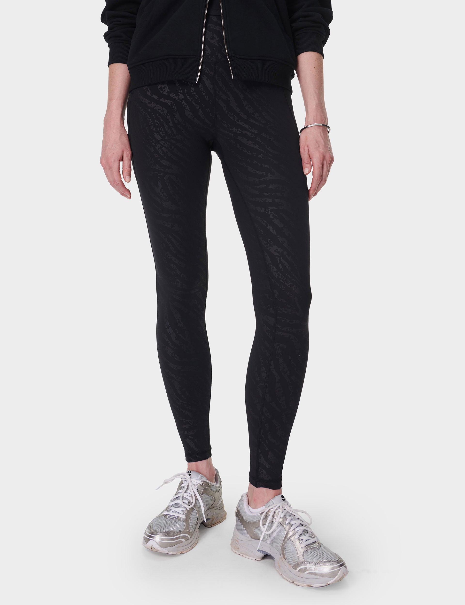 High Waist All Day Leggings - Black Faded Zebra Emboss Print Yoga Pants for Women | Perfect for Workout, Running & Lounge Wear