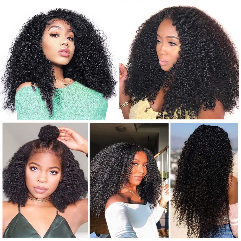 13x4 HD Lace Front Wig - Afro Kinky Curly Brazilian Human Hair Wig for Women | 180% Density Virgin Hair with Pre-Plucked Hairline & Baby Hair | Natural Black Color 18 Inch | Perfect for Daily Wear, Parties & Special Occasions