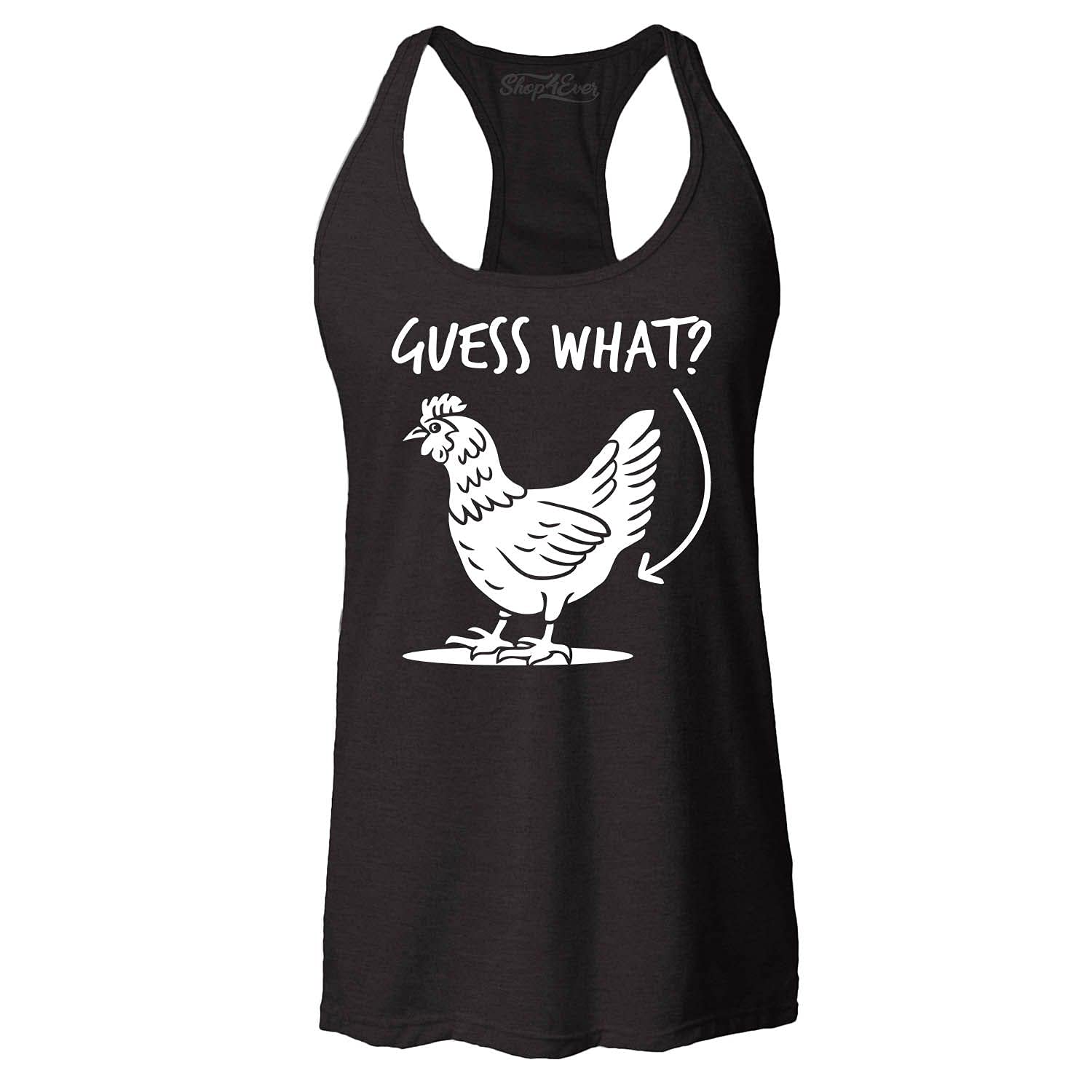 Guess What? Chicken Butt Funny Women's Racerback Tank Top - Slim Fit Workout Shirt for Gym, Yoga & Casual Wear