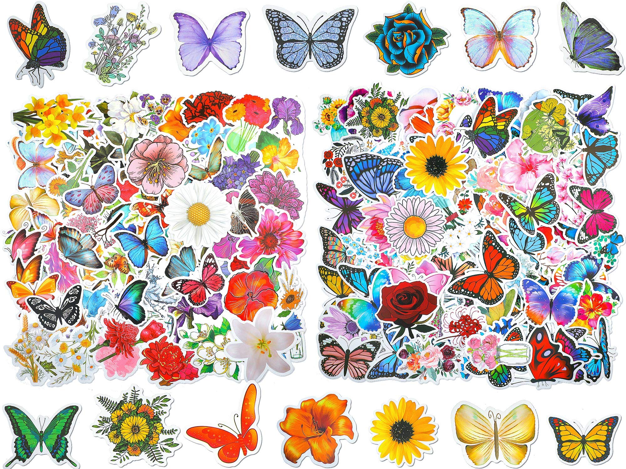 200 Pcs Mixed Butterfly Flower Stickers - Waterproof Vinyl Decals for Water Bottles, Laptops, Luggage, Skateboards & Guitars - Cute Aesthetic Gifts for Adults & Teens - Perfect for DIY Crafts, School Supplies, Travel Accessories & Personalization