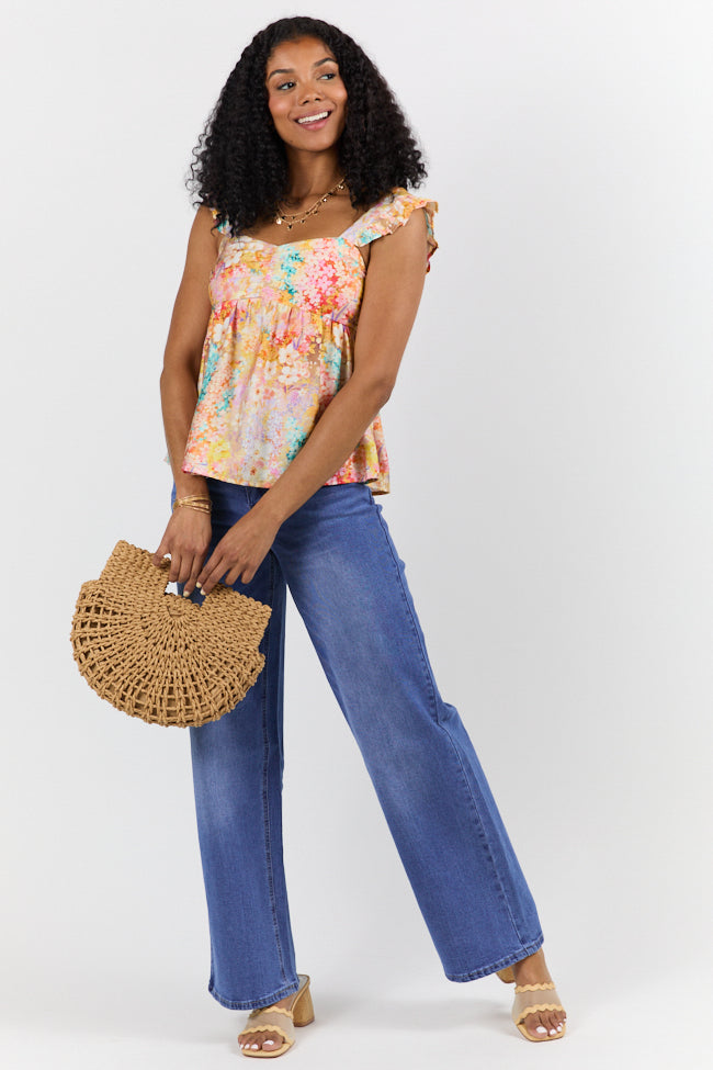 Flowers On My Mind Women's Floral Print Cinched Bust Tank Top - Summer Casual Wear, Beach Outfit & Boho Fashion