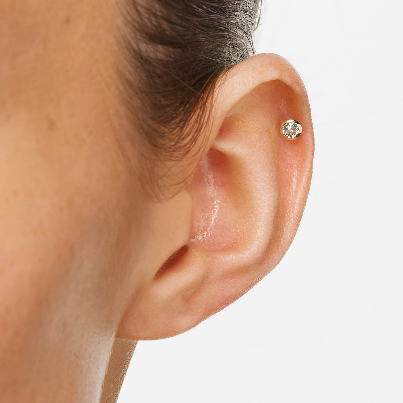 10K Gold White Topaz Bezel Helix Single Stud Earrings - Perfect for Everyday Wear & Special Occasions