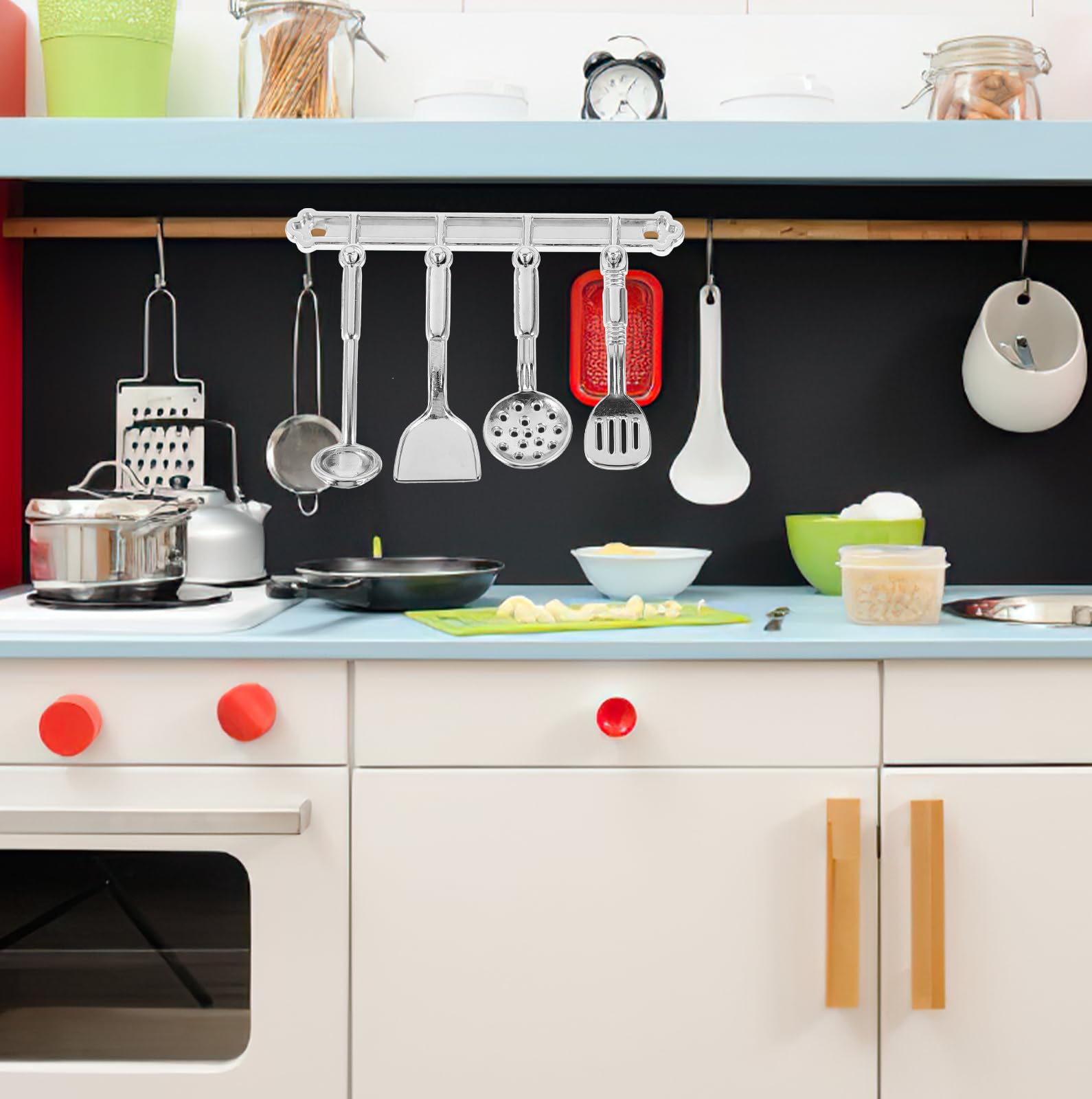 1:12 Scale Miniature Dollhouse Kitchen Set - Tiny Cooking Utensils with Hanging Rack | Mini Ladle, Spoon, Turner & Shovel | Perfect for Dollhouse Accessories, Tiny House Decor & Model Displays | Great Gift for Collectors & DIY Enthusiasts