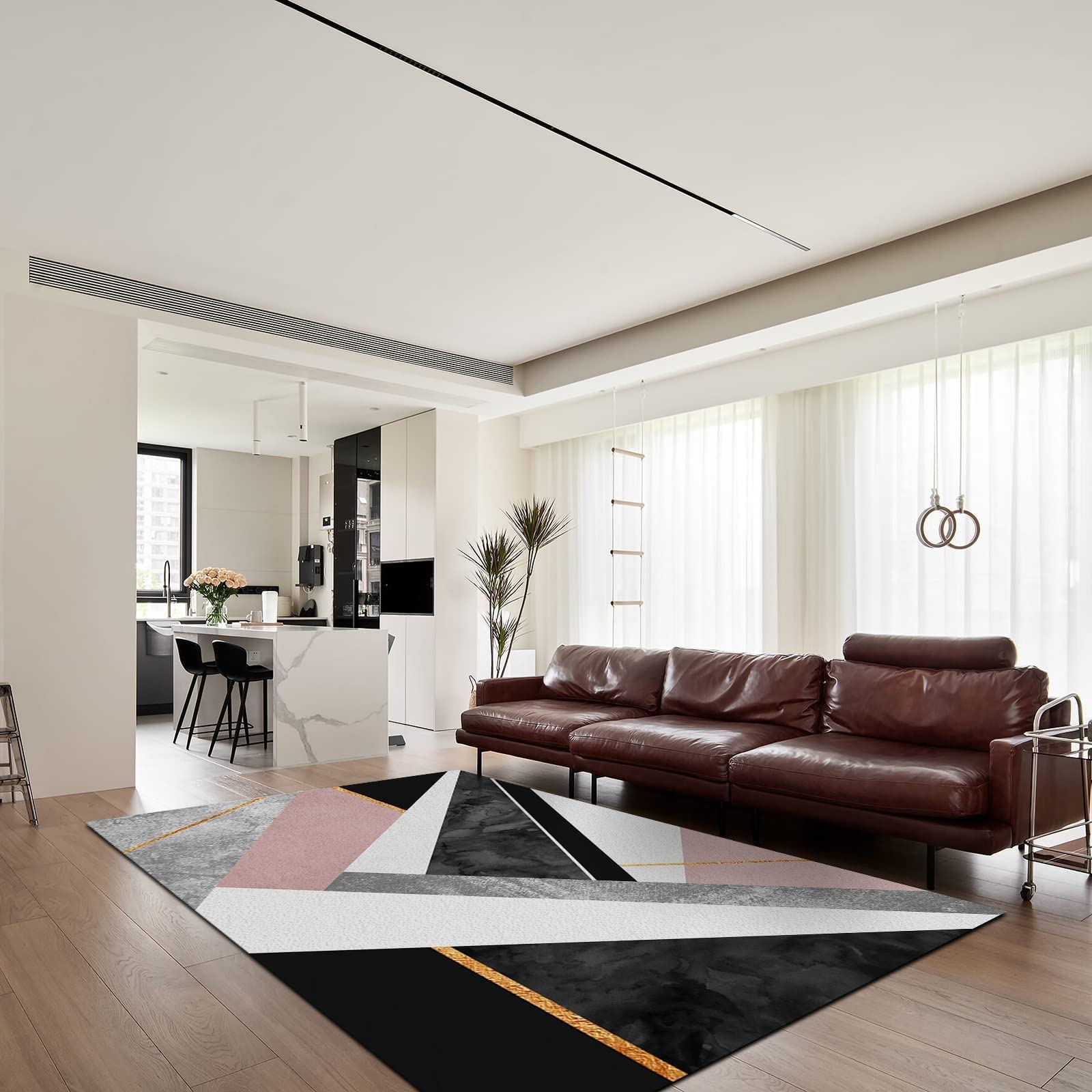 Grey White Pink Black Marble Area Rug - Luxury Abstract Soft Washable Carpet with Non-Slip Backing for Bedroom, Living Room, Dining Room, Study | 5x6ft Modern Floor Mat for Kids & Teens | Perfect for Home Decor, Nursery, Dorm Room