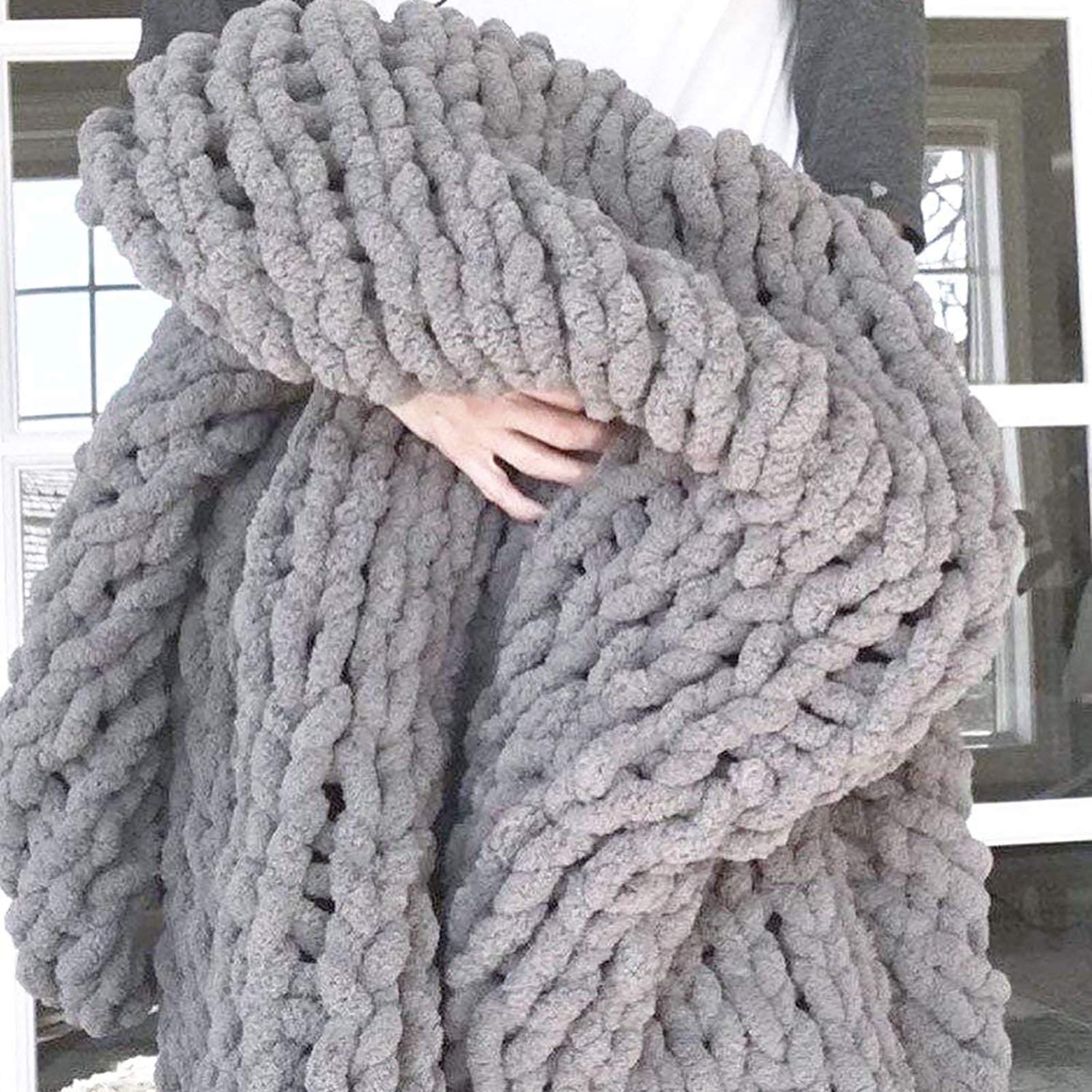 Chunky Knit Blanket - Super Soft Large Handmade Weighted Throw Blanket for Sofa, Bed & Home Decor - Cozy Giant Yarn Blanket in Gray - Perfect for Living Room, Bedroom & Gifts