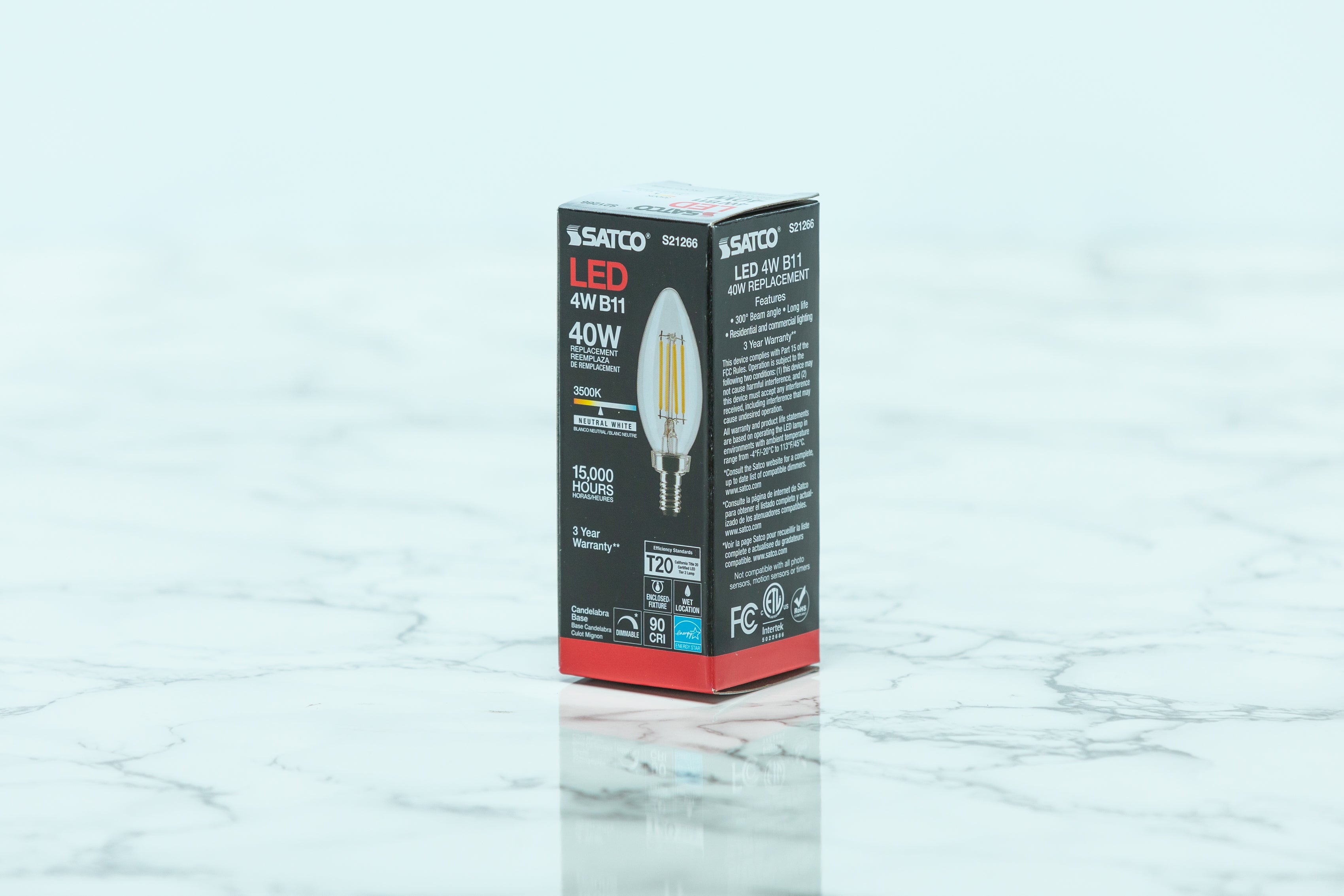 Satco Candelabra LED Light Bulb - Energy Efficient E12 Base, Warm White 2700K, 40W Equivalent, Dimmable - Perfect for Chandeliers, Ceiling Fans & Decorative Lighting