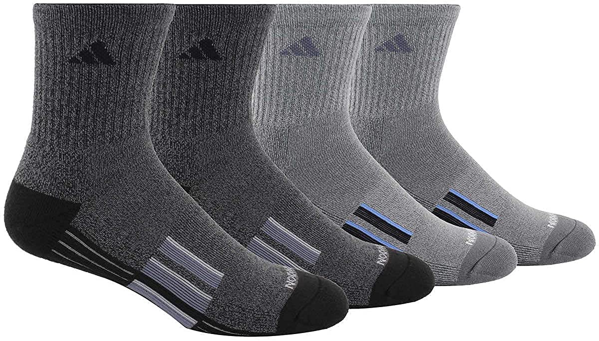 Adidas Men's 4-Pack High Quarter Performance Socks - Moisture Wicking, Cushioned Arch Support for Running, Gym & Sports Activities