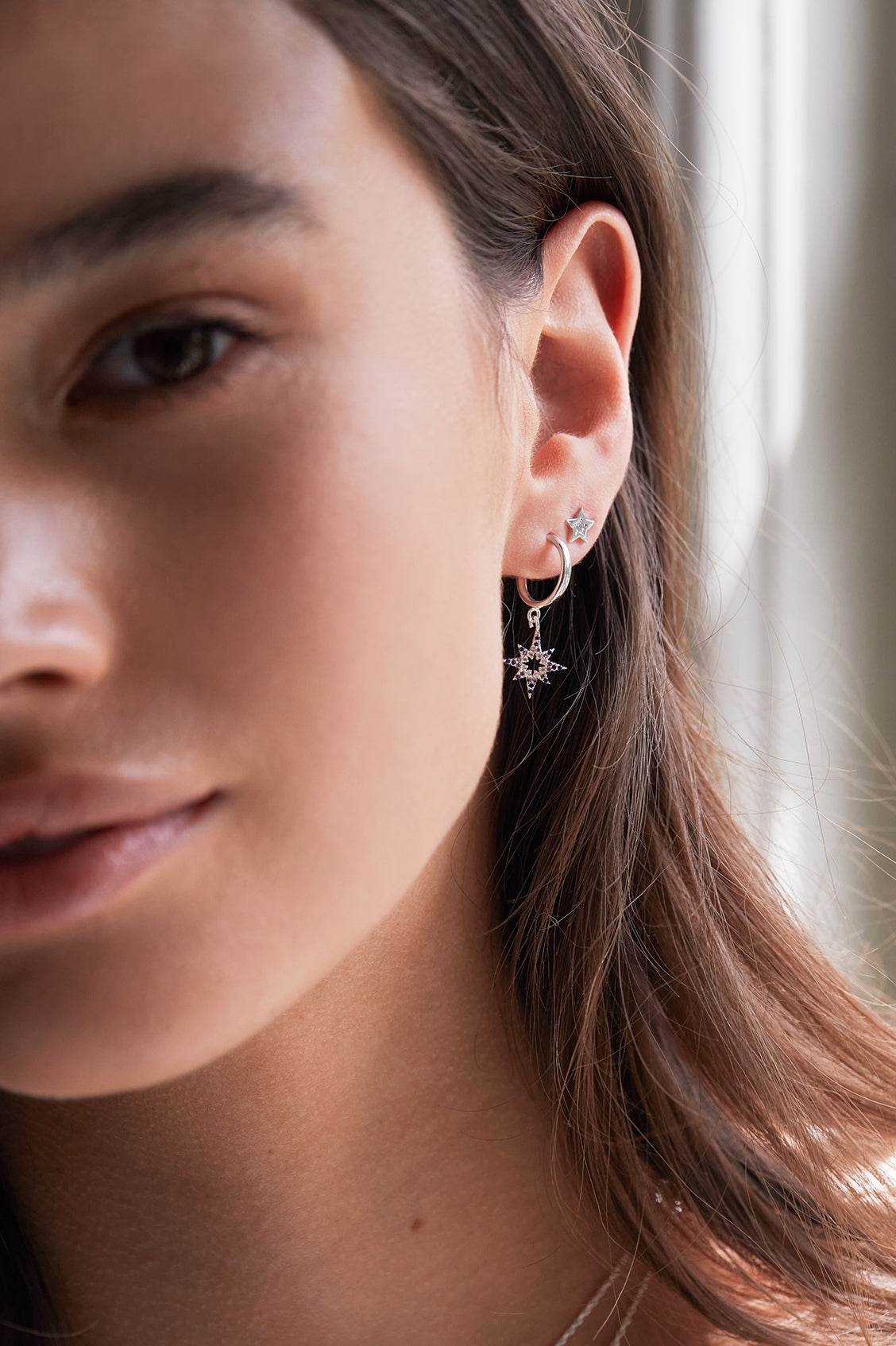 North Star Hoop Earrings for Women - Sterling Silver Celestial Jewelry - Perfect for Everyday Wear, Date Nights & Boho Fashion