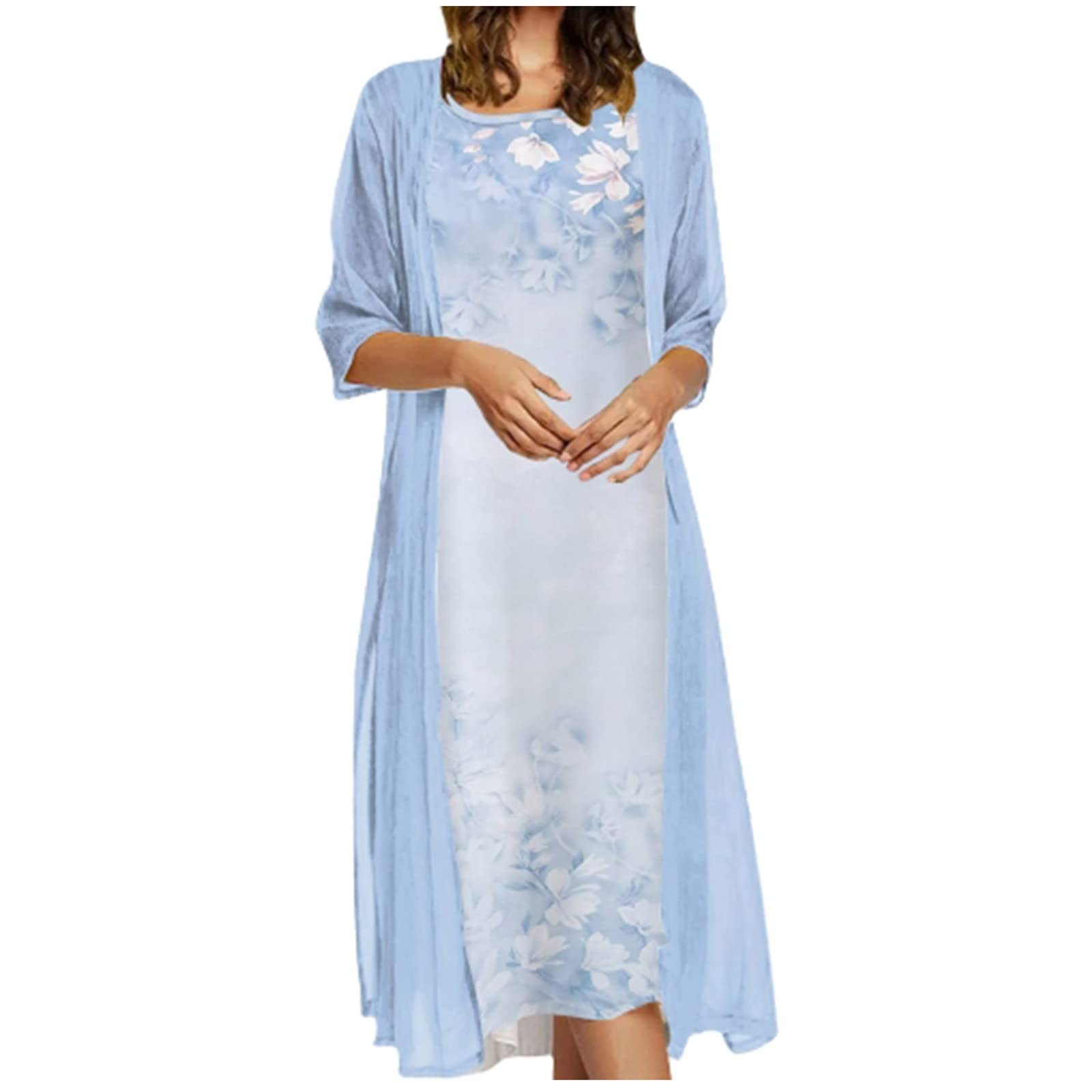 Zainafacai Women's Summer Floral Maxi Dress & Cardigan Set - Sleeveless Long Dress with Open Front Cover Up, Beach Wedding Outfit, Vacation Dress, Boho Chic 2 Piece Outfit