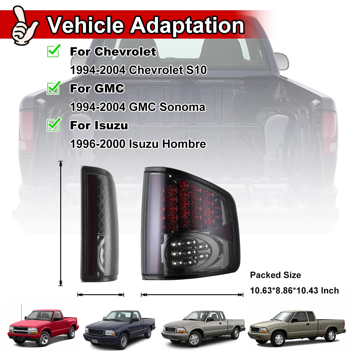Nixon Offroad LED Tail Lights for 1999-2002 Chevy S10, 1994-2004 GMC Sonoma & 1996-2000 Isuzu Hombre - Chrome Housing with Smoke Lens - Direct Replacement Rear Lamps Assembly - Perfect for Off-Roading & Night Driving