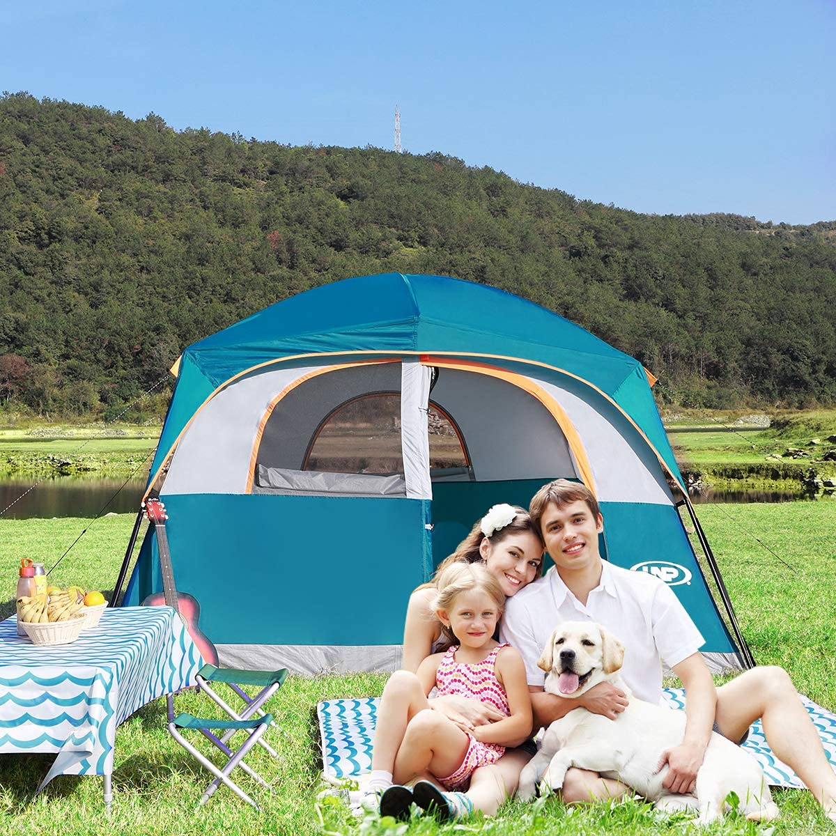 UNP 6-Person Waterproof Windproof Double Layer Family Camping Tent - Easy Setup, 1 Mesh Door & 5 Large Mesh Windows, 10'X9'X78in - Perfect for Backpacking, Hiking, and Outdoor Adventures