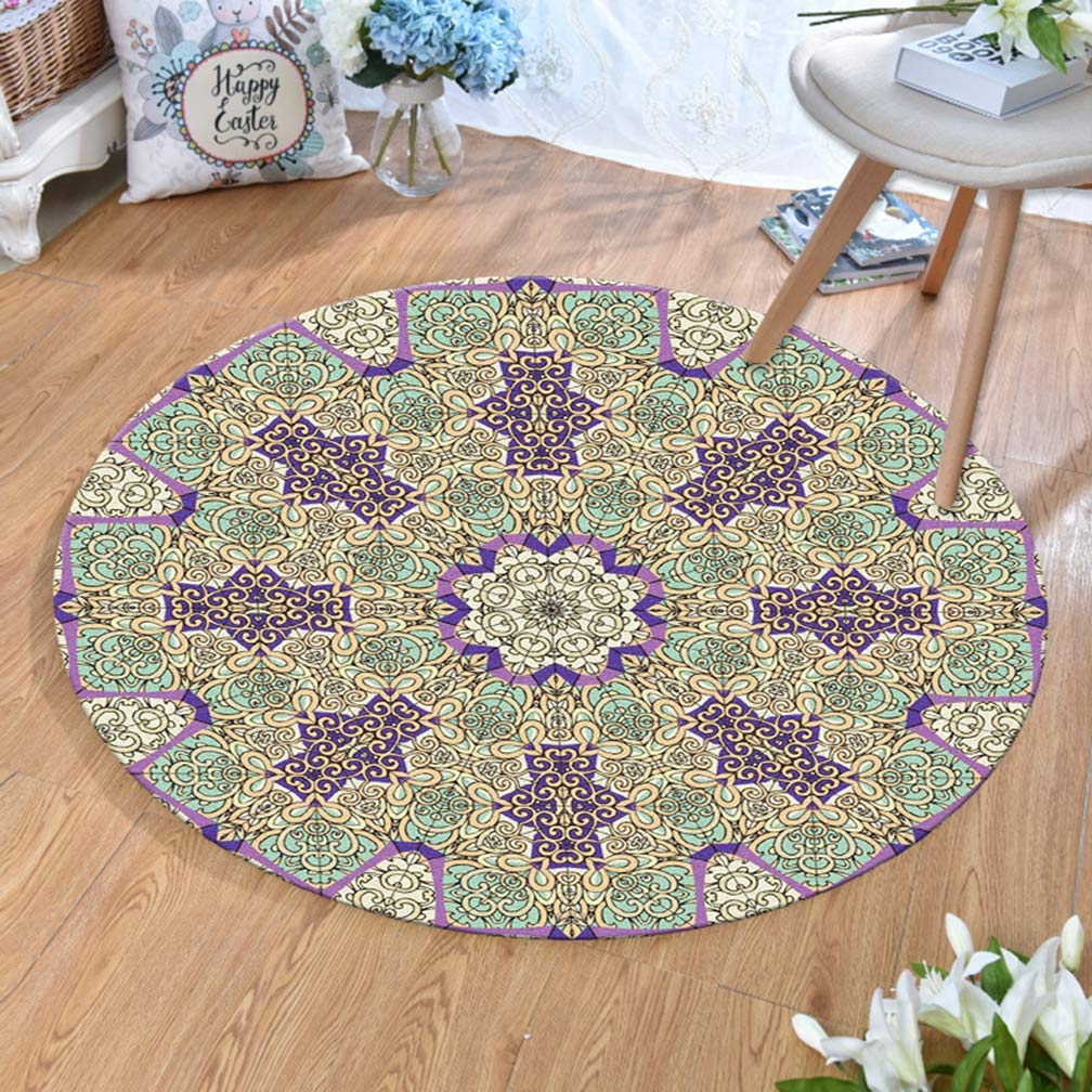 MOXIC Traditional Round Area Rug - Soft Non-Slip Persian Heriz Carpet for Living Room, Bedroom, Nursery - Vintage Home Decor Collection - 3.3' X 3.3' - Perfect for Kids Crawling, Bathroom Mats & Cozy Home Decor