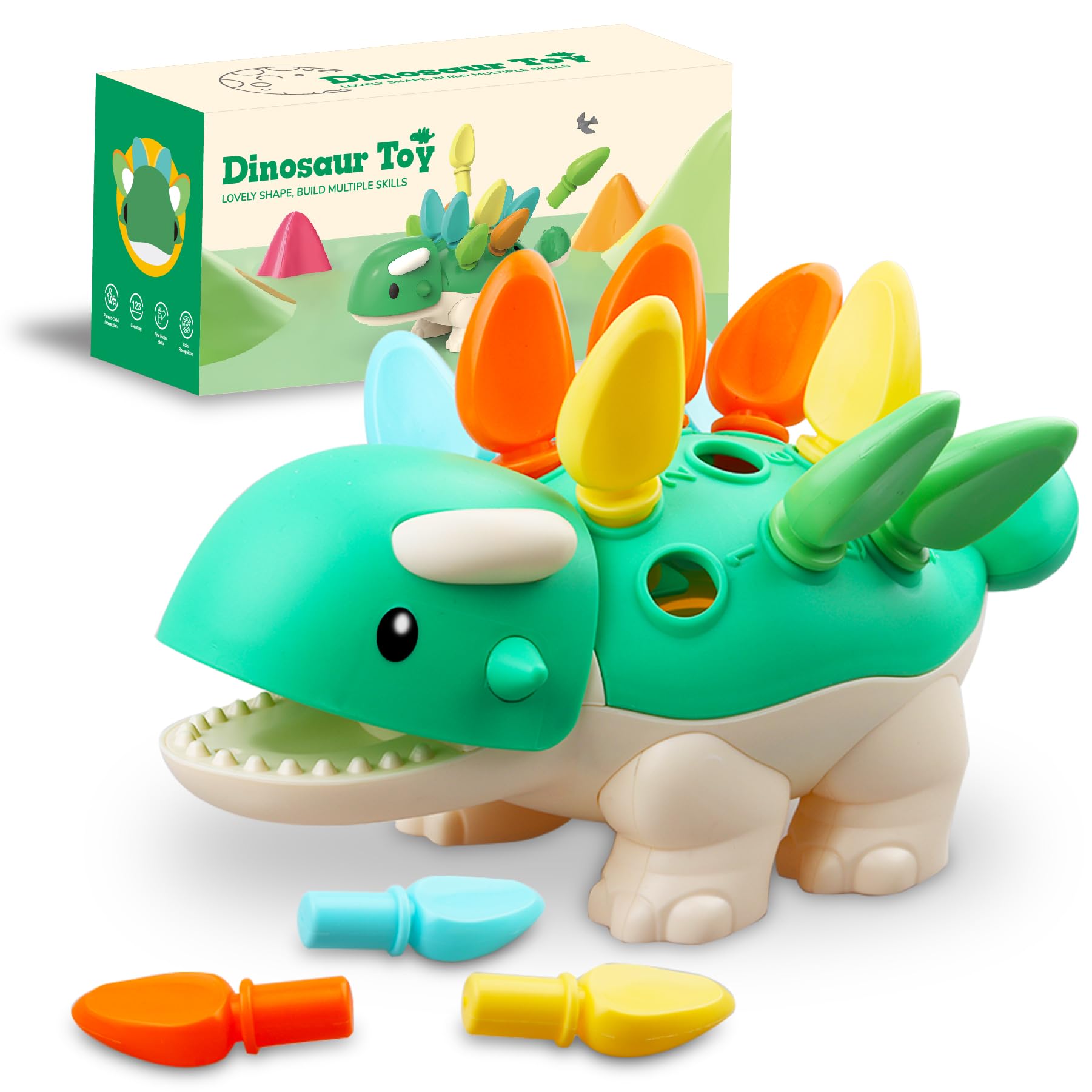 Dinosaur Montessori Toys for Toddlers 1-3 Years Old - Fine Motor Skills Educational Toys for Boys & Girls, Easter Basket Stuffers, Birthday Gifts for 12-18 Month Old Babies | Perfect for Preschool Learning & Sensory Play